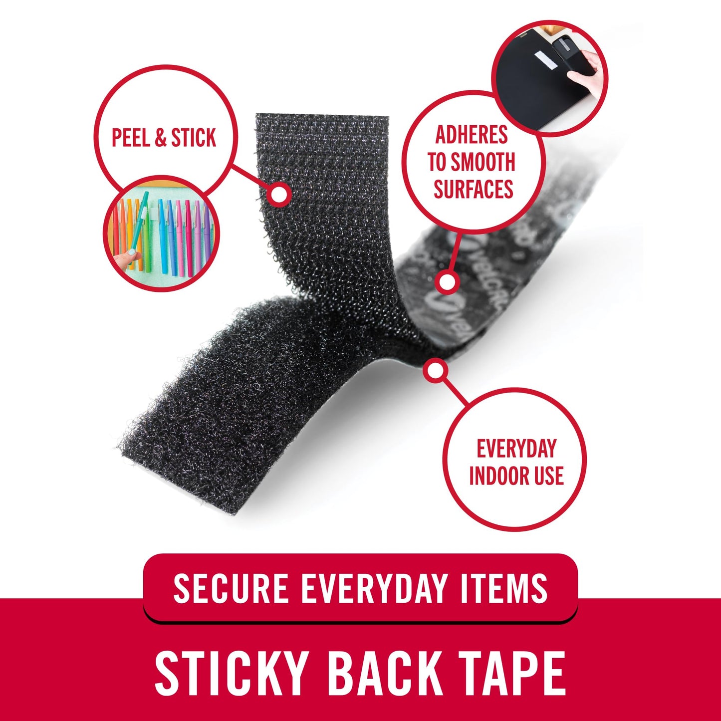 VELCRO Brand Sticky Back | Hook and Loop Fasteners | Keep Things Organized and Connected | 5ft x 3/4in | Tape, Black