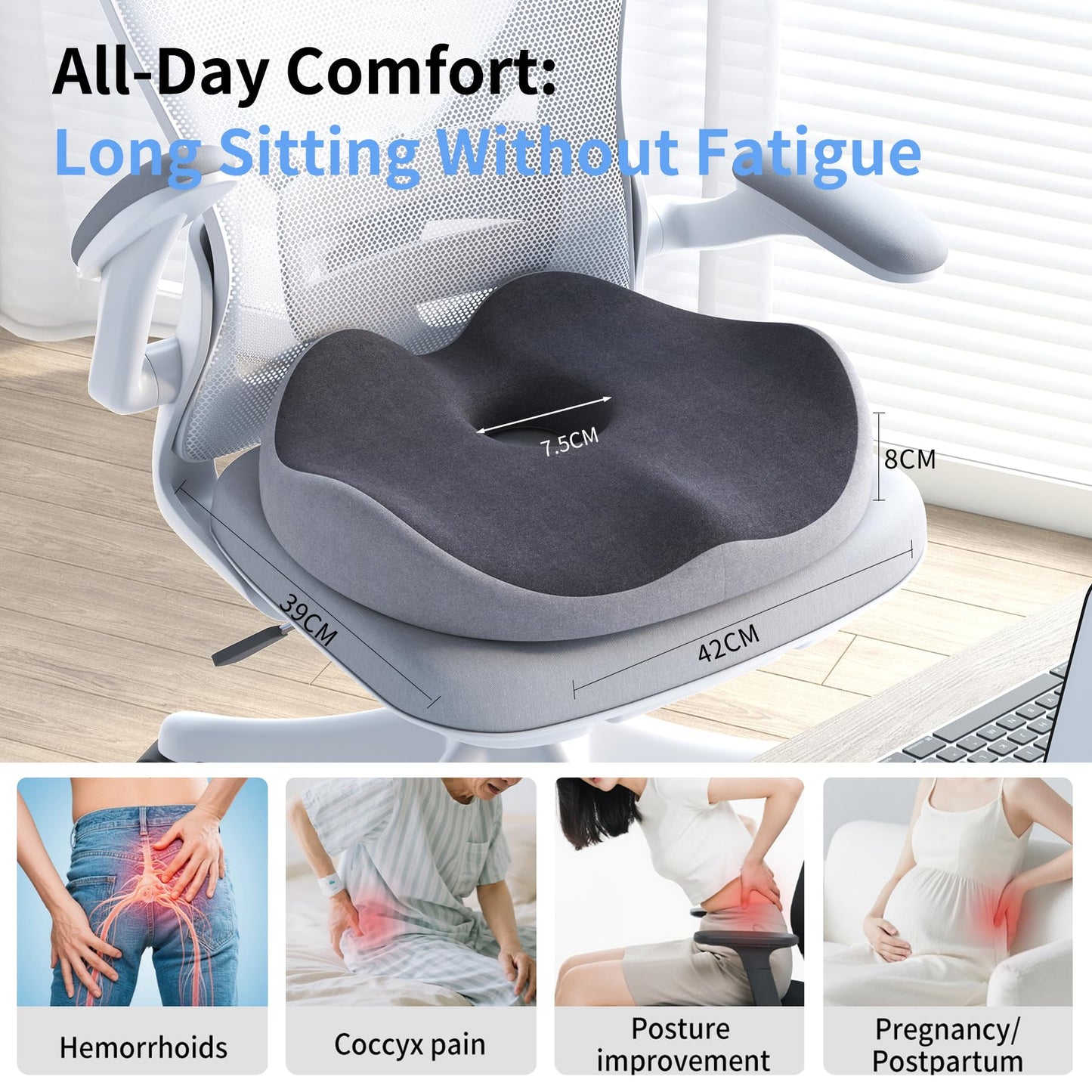 Auoketuo Memory Foam Donut Seat Cushion, Orthopedic Pillow for Hemorrhoid & Tailbone Pain Relief, Sciatica, Pregnancy, Postpartum, Bed Sores & Surgery Recovery (Grey)