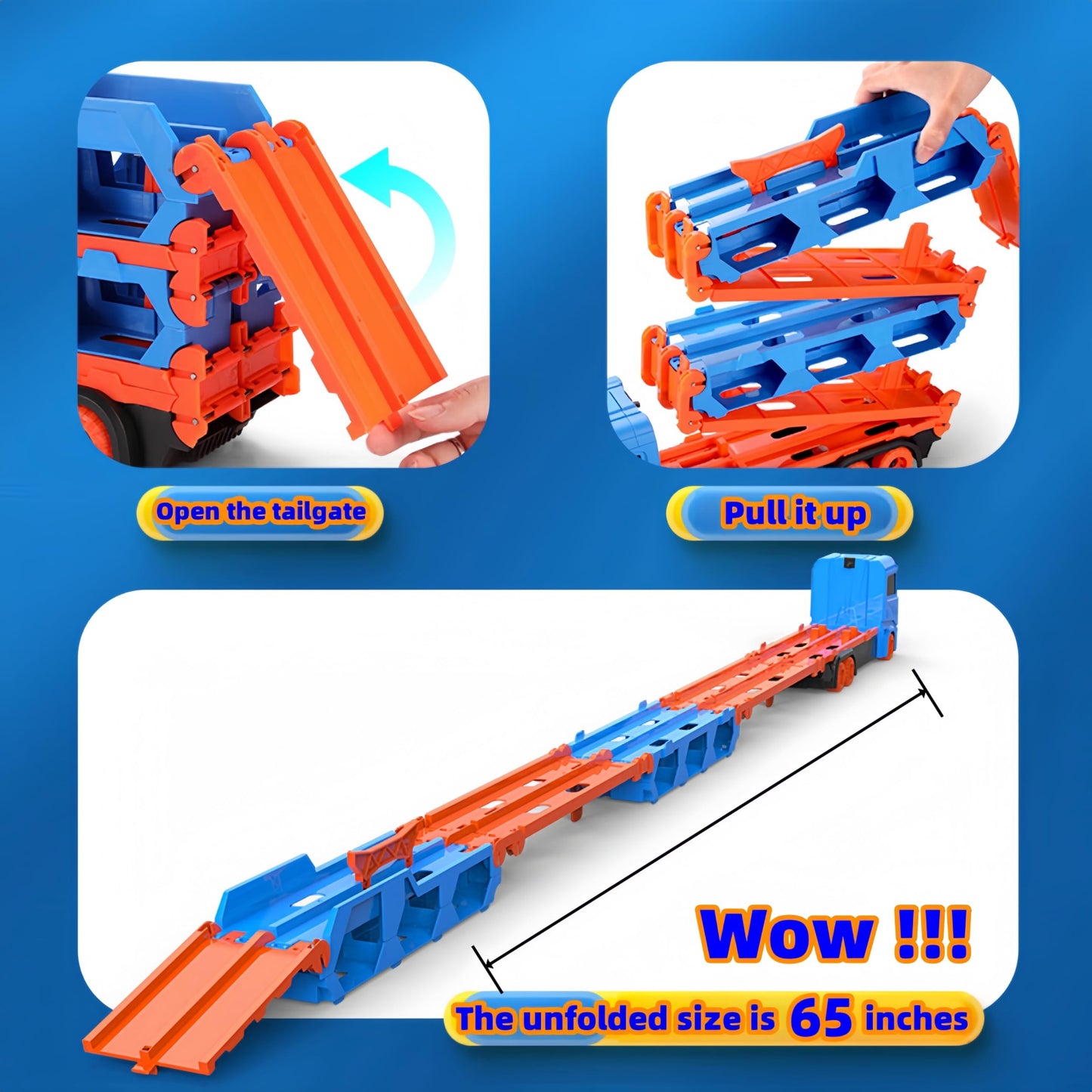 Bearbao Toddler Boy Toys for 2 3 4 5 6 Years Old Boys, 65 Inches Race Track for Boys Kids Die-Cast Transport Truck Car Toys, Toddler Car Toys Set for Kids Boy