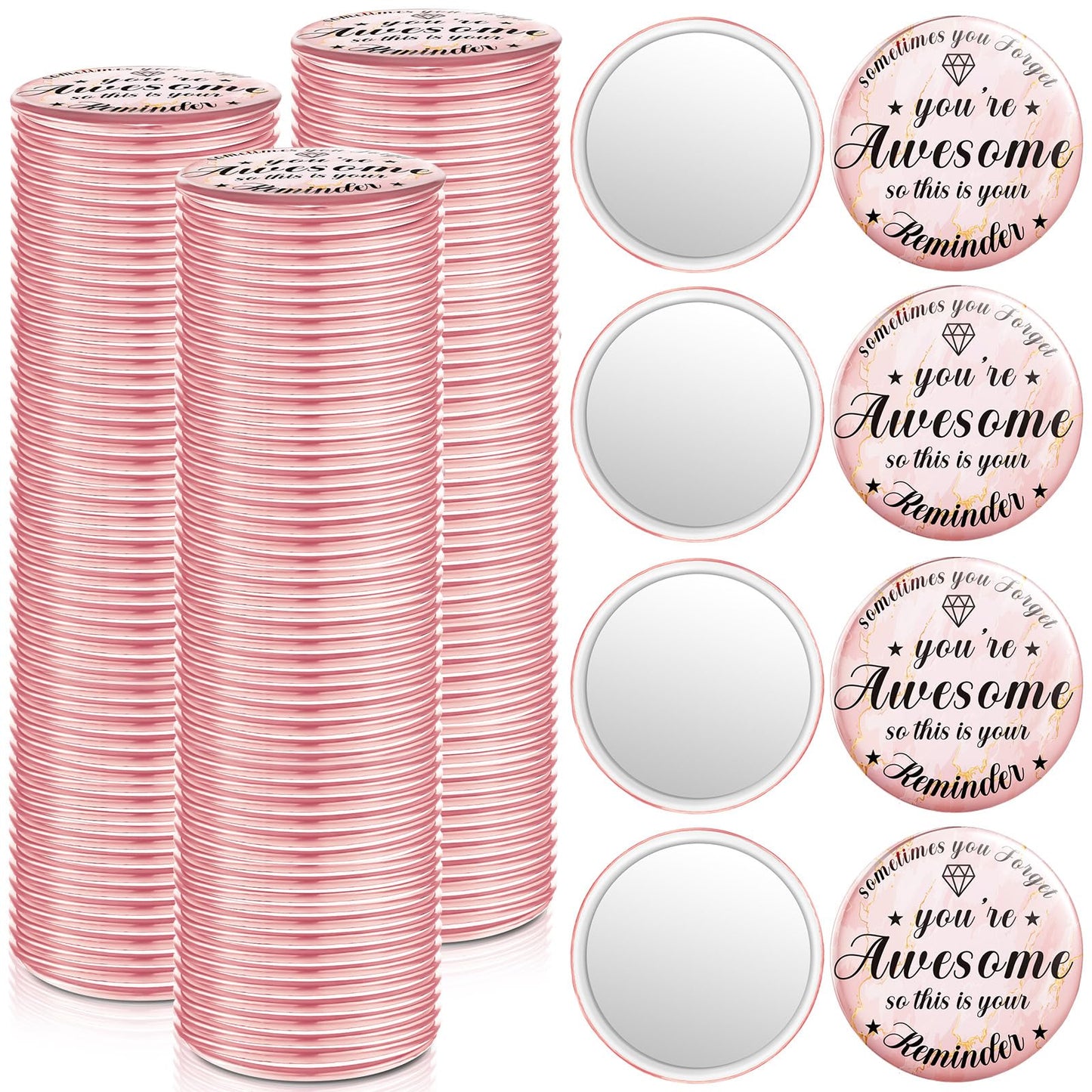 Tradder 120 Pcs 2.76 Inch Inspirational Compact Mirror Bulk Quinceanera Employee Appreciation Gifts Makeup Purse Pocket Mirror for Women Mother's Day Valentine Coworker Nurse Gifts