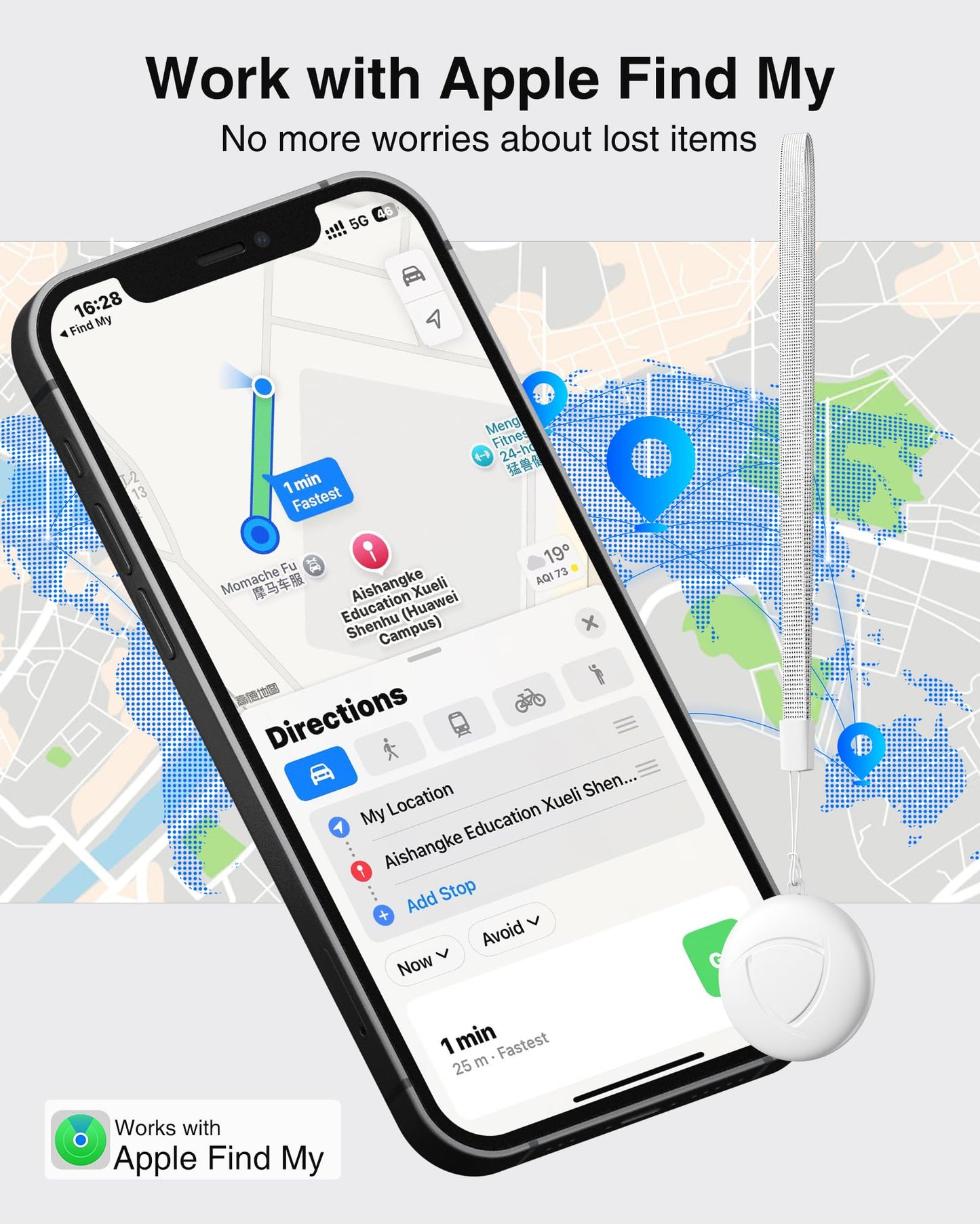 Air Tracker Tag - 2 Pack Smart Tag Bluetooth Key Finder Compatible with Apple Find My (iOS Only), Item Finder 100dB Sound, Tracker Device for Bike, Wallets, Car, Luggages, Replaceable Battery, White