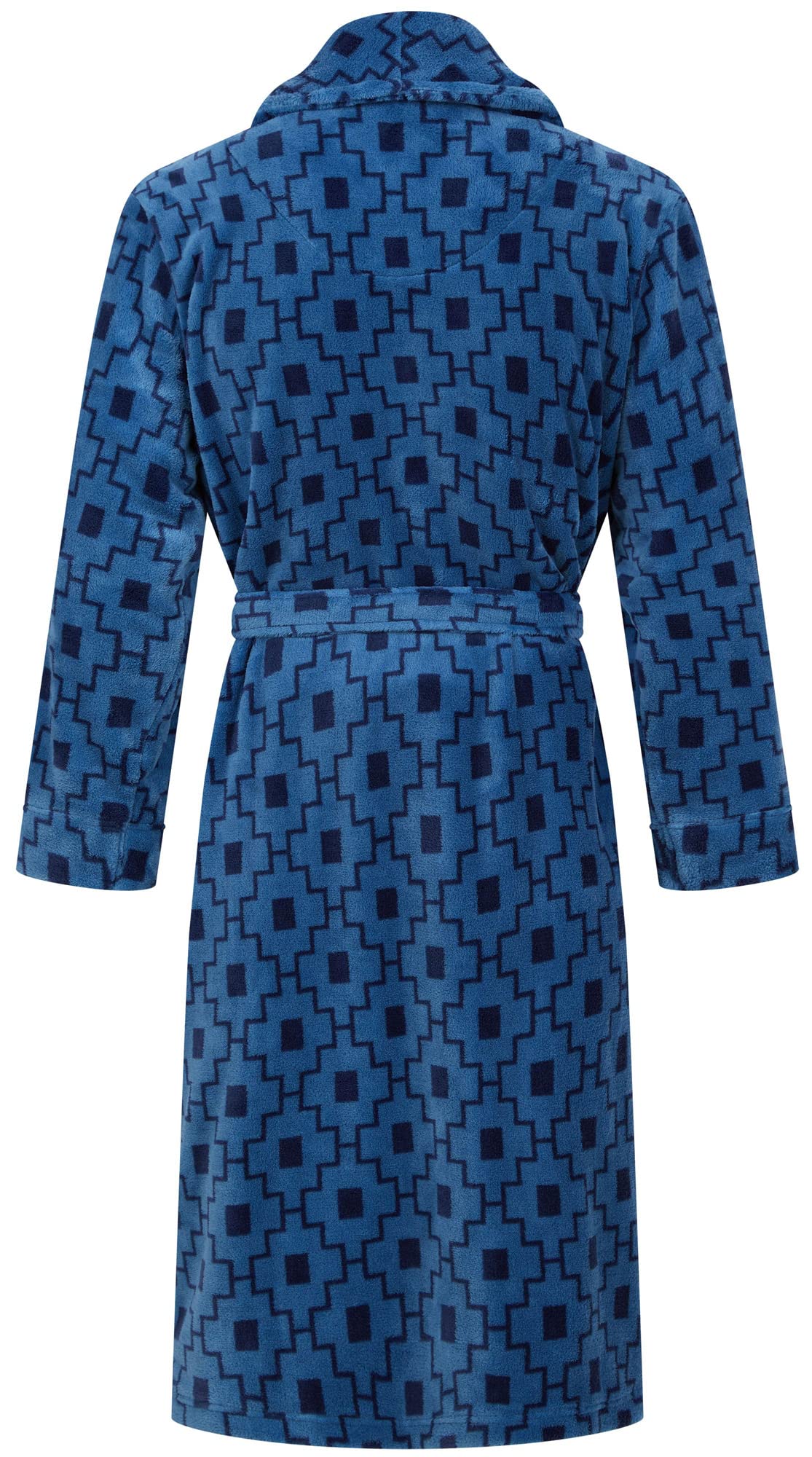 John Christian Men's Fleece Robe, Blue Geometric Pattern, Blue Geometric, X-Large