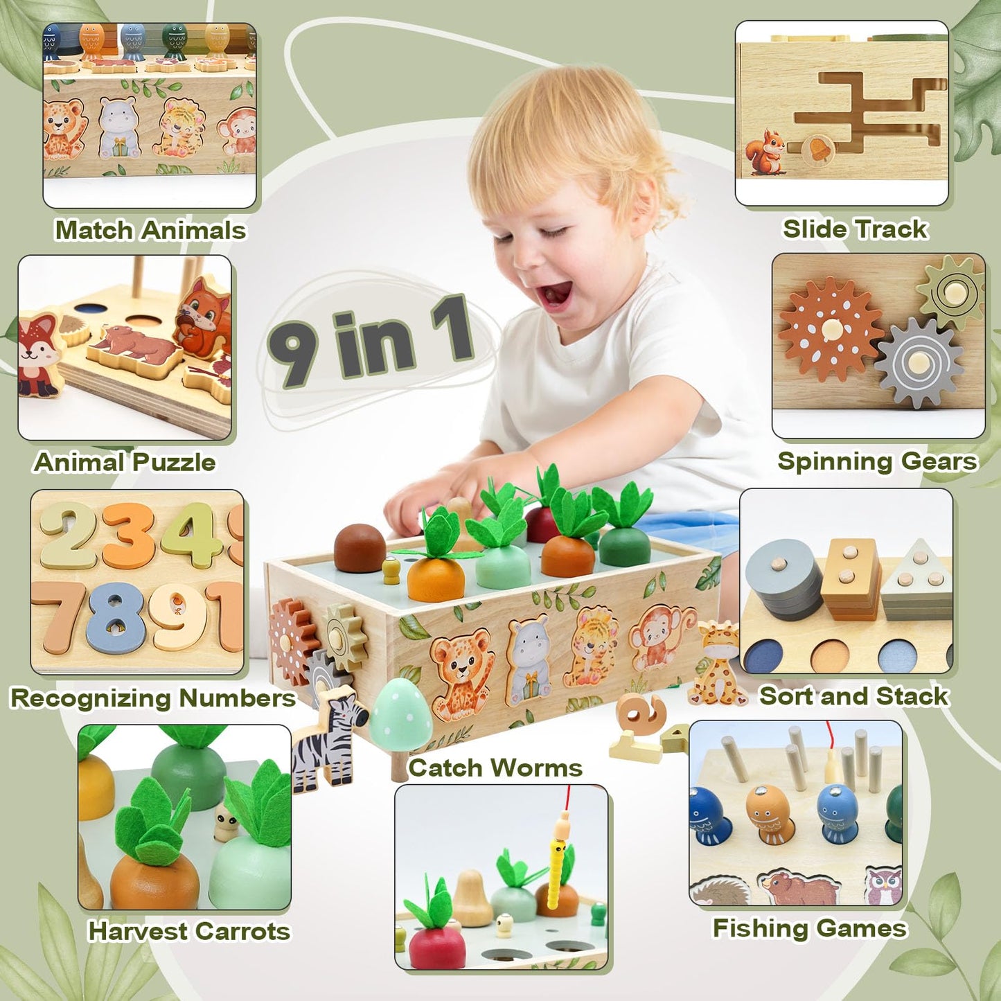 Montessori Toys for 1 Year Old - Educational Wooden Toys for Toddlers 1-3 Years Old Boys Girls,Wooden Animal Shape Sorting Toy Fine Motor Skills,1st Year Birthday Gifts for 1 2 3year Old boy Girl