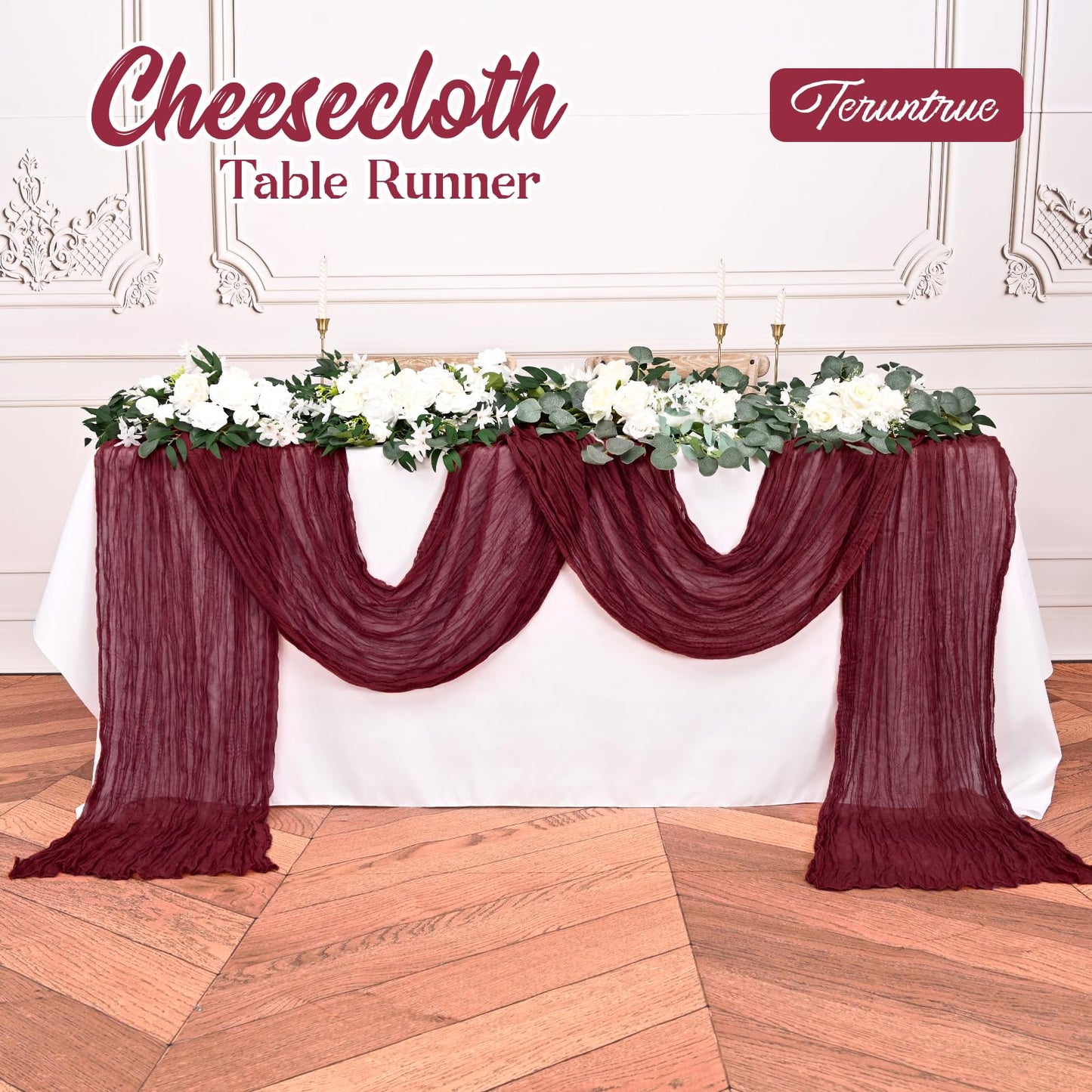 20 Pack Burgundy Table Runner 10FT Long Cheesecloth Table Runner Cheese Cloth Gauze for Wedding Party Birthday Decoration-Burgundy