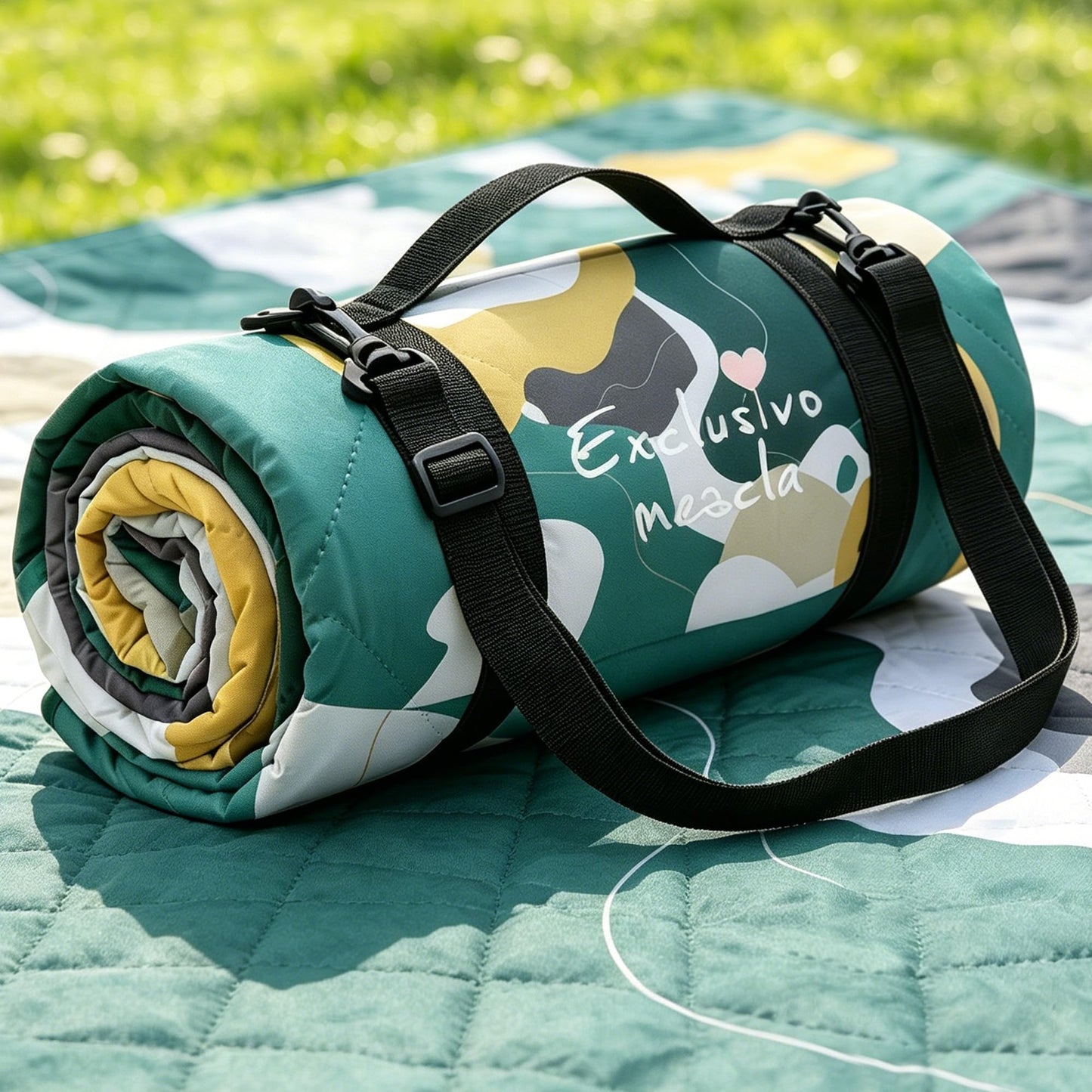 Exclusivo Mezcla Waterproof Picnic Blankets 3-Layer 60x80 Inches Large Sandproof Beach Blanket Foldable Outdoor Blanket for Camping on Grass Picnic Mat, Abstract Green