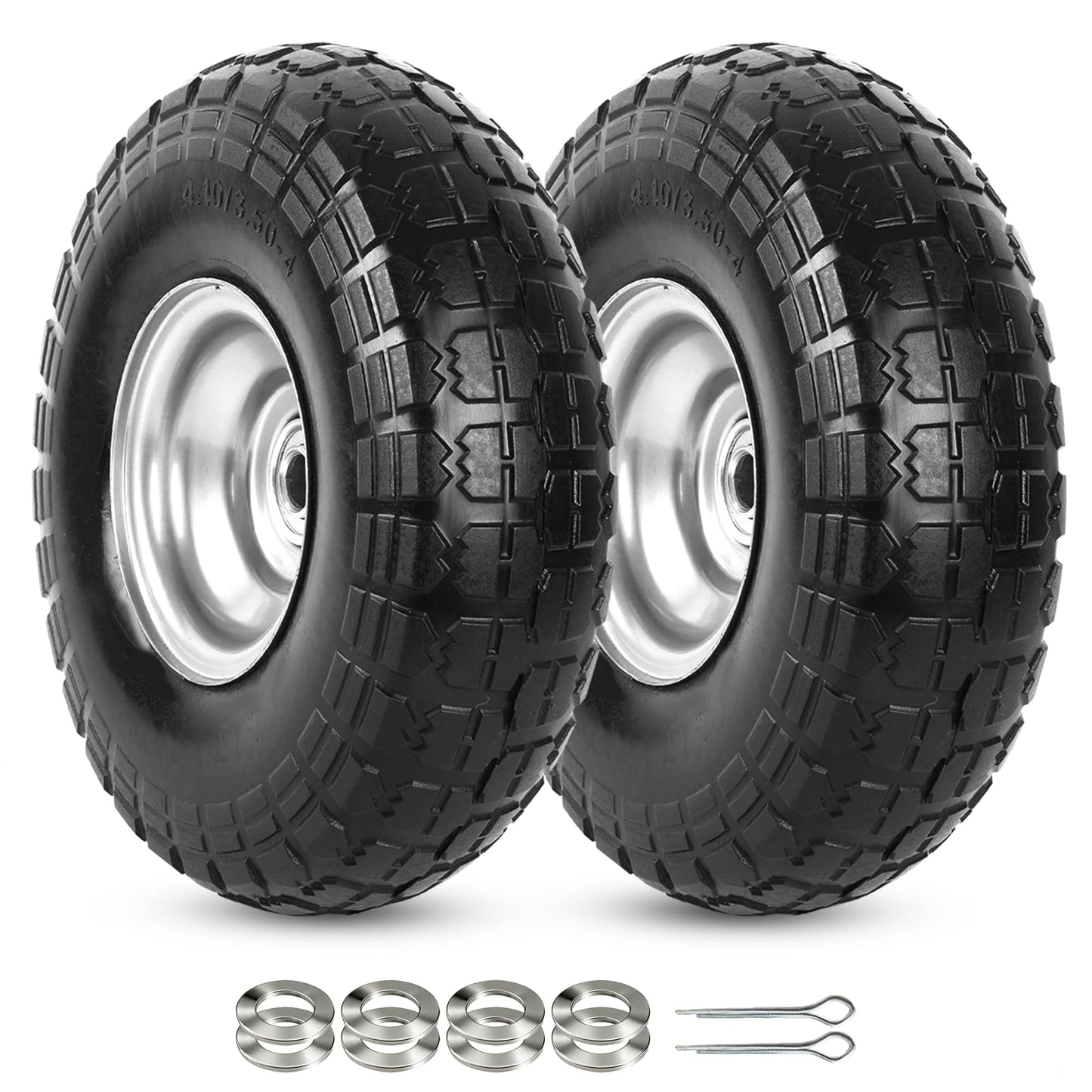 AR-PRO (2-Pack) 4.10/3.50-4" Tire and Wheel Flat Free - 10" Solid Rubber Tires Wheel with 5/8" Bearings and 2.2" Offset Hub - Perfect for Wheelbarrow, Hand Truck, Garden Carts, Yard Wagon Dump Cart