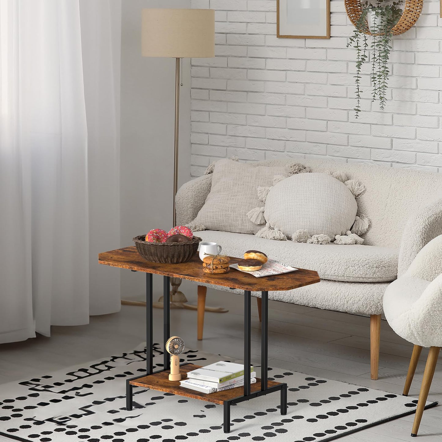 Rustic Coffee Table for Living Room Center Table with Storage Shelf 2-Tier Wood Tea Table Industrial Rectangle Coffee Table for Large or Small Spaces, Brown