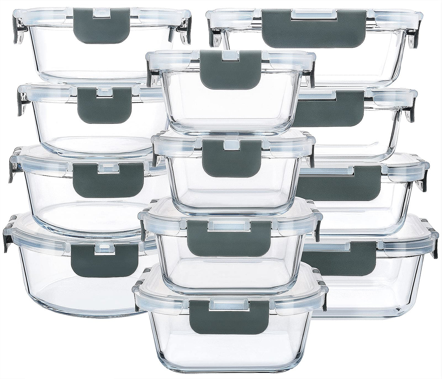 M MCIRCO 24-Piece Glass Food Storage Containers with Snap Locking Lids,Glass Meal Prep Containers Set - Airtight Lunch Containers, Microwave, Oven, Freezer and Dishwasher