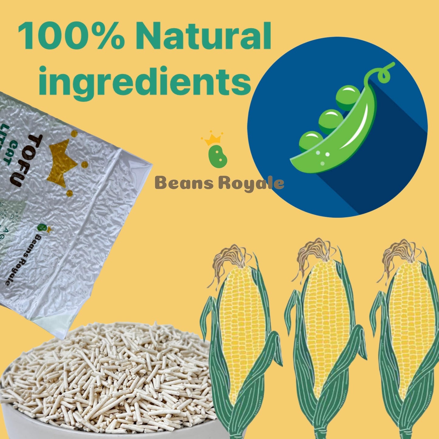 Beans Royale Tofu Cat Litter, Biodegradable, Clumping Kitty Litter, Flushable,Pea Fiber,Dust Free, Odor Control, Low Tracking, Lightweight (Milky 4 Pack)