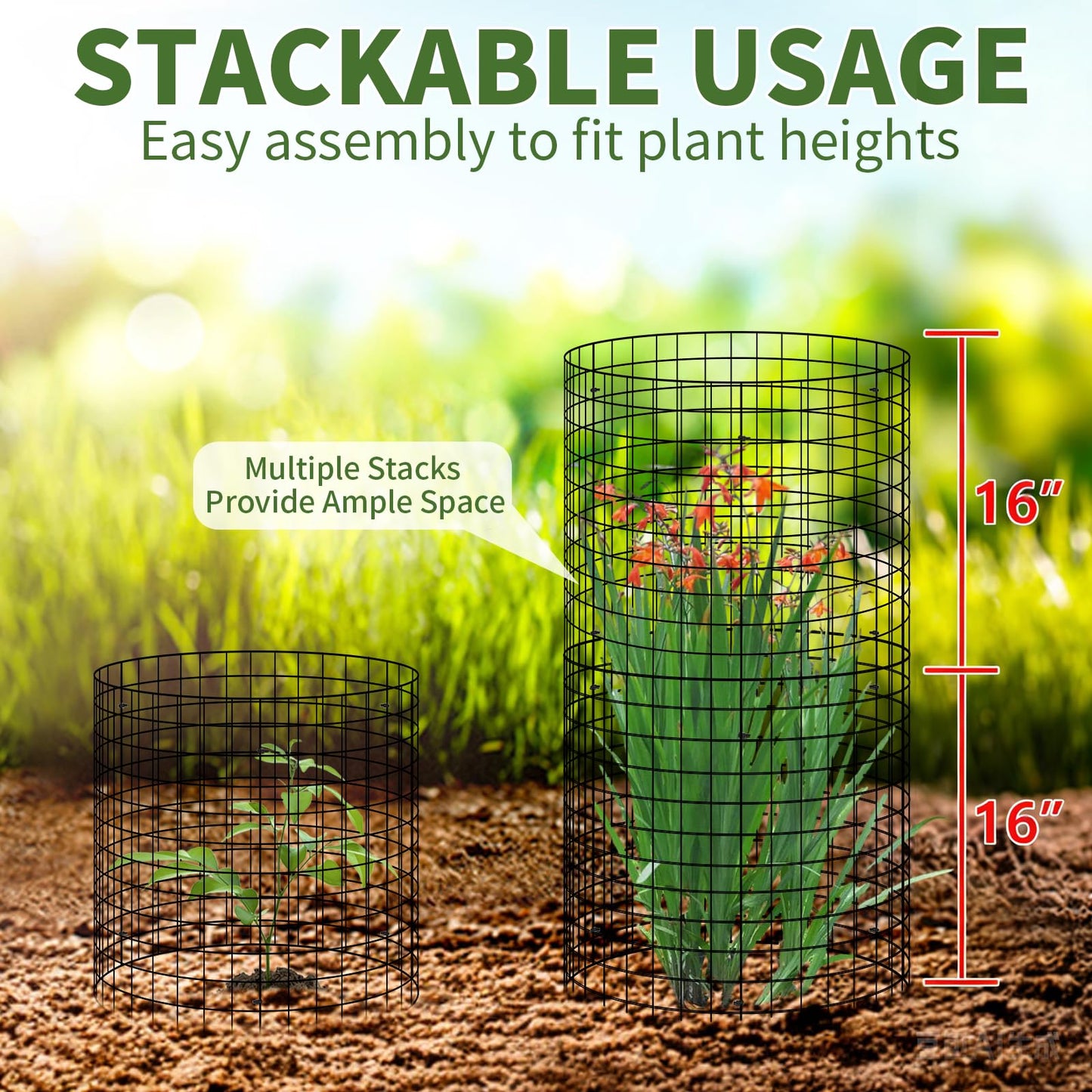 10 Set Garden Plant Protector from Animals with Ground Stakes 12.4" H X 16" D Metal Mesh Plant Cage Covers Sturdy Garden Rabbits Barricades Chicken Wire Cloche for Plants Shrubs Vegetables Flowers