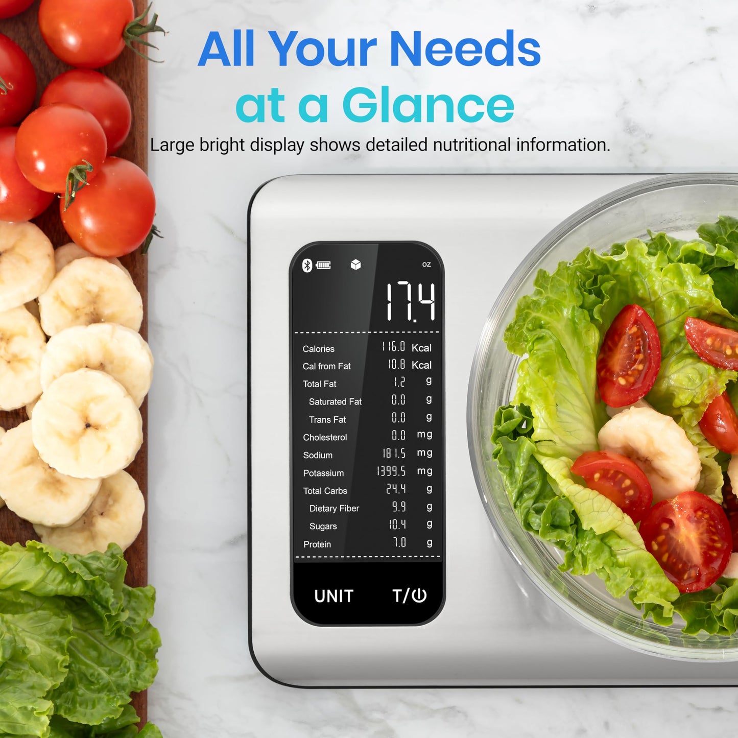 Etekcity Smart Food Nutrition Kitchen Scale, Digital Grams and Ounces for Weight Loss, 19 Facts Tracking, Baking, Cooking, Portion Control, Macro, Keto, 11 Pounds-Large, 304 Stainless Steel