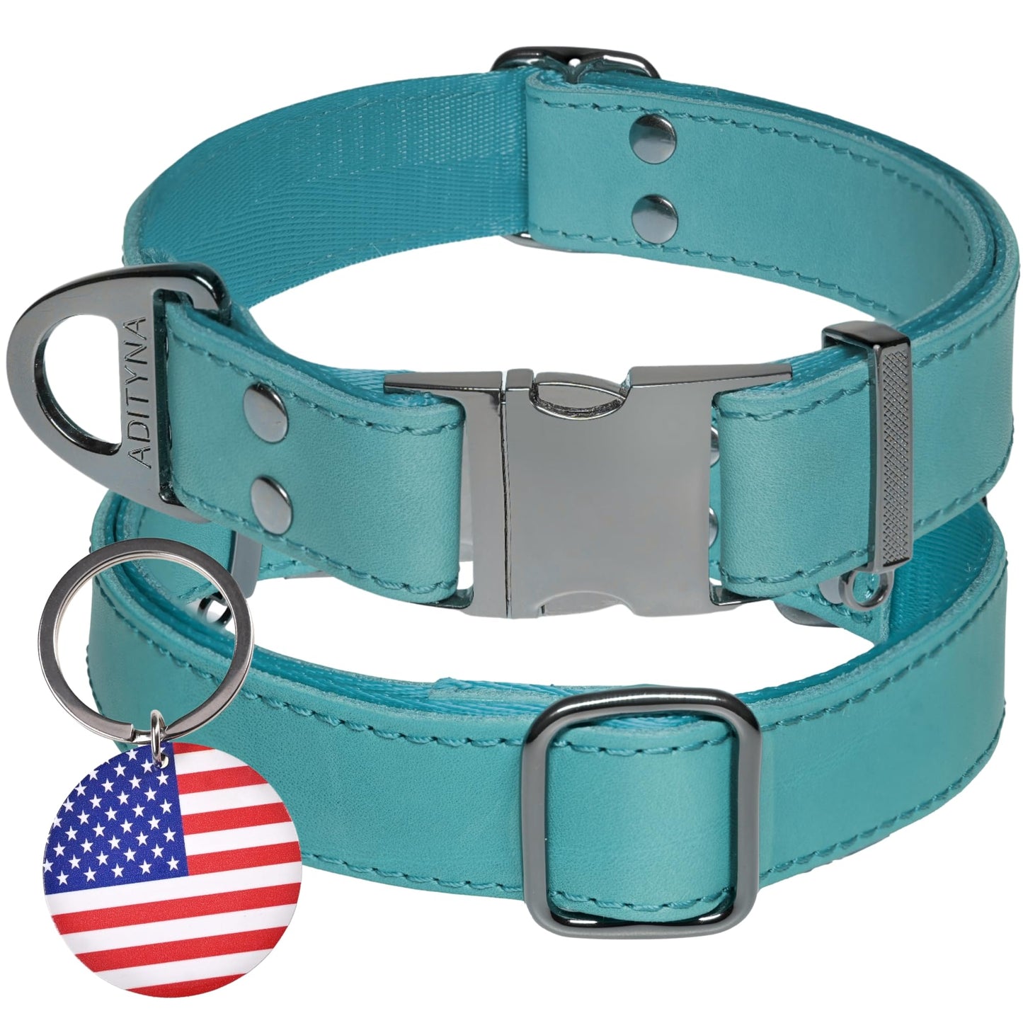 ADITYNA Leather Dog Collar with Metal Buckle - Heavy-Duty, Adjustable for Large & Extra Large Dogs - Walking & Training (Blue, Fits 19-30" Necks)