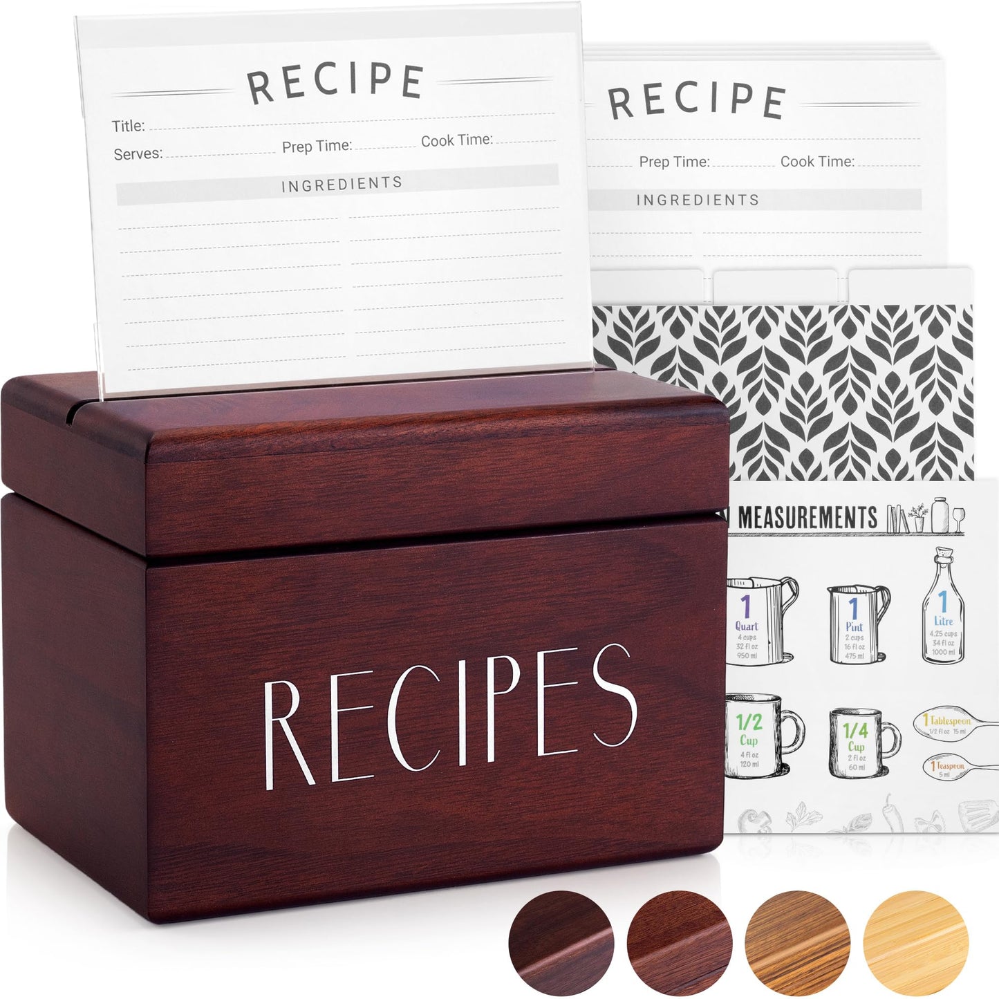 Recipe Box with Cards and Dividers by Apace - Vintage Style Wood 4x6 Recipe Holder Card Box - Exclusively from the Apace Living Premier Collection - Fits 240 Cards (Walnut)