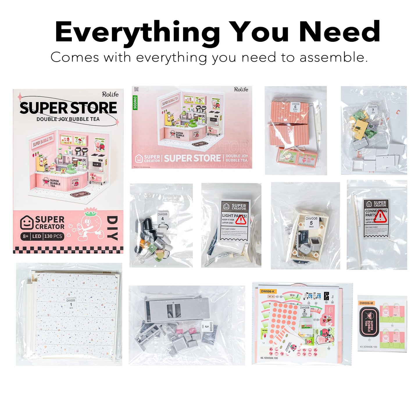 Rolife LED Building Blocks for Adults,1:24 Toy Building Sets,Model Building Kits for Kids Ages 8-12-15,DIY Miniature Dollhouse Kits for Adults,Hobbies for Women Men (4.Double Joy Bubble Tea)