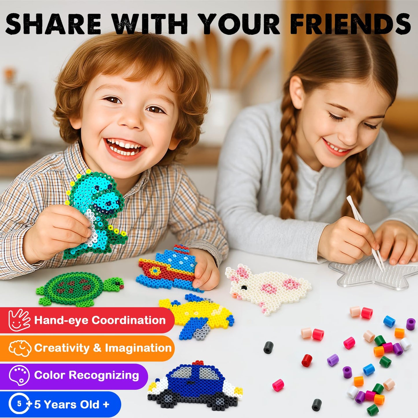 FUNZBO Fuse Beads Toys 13200PCS with 20 Special Shaped Pegboards - Beads Kits for Kids DIY Beads Kit Arts & Crafts Supplies for Kids Girls & Boys Ages 5+ Years Old Birthday Gift Arts Crafts Snap Beads Kits Toys