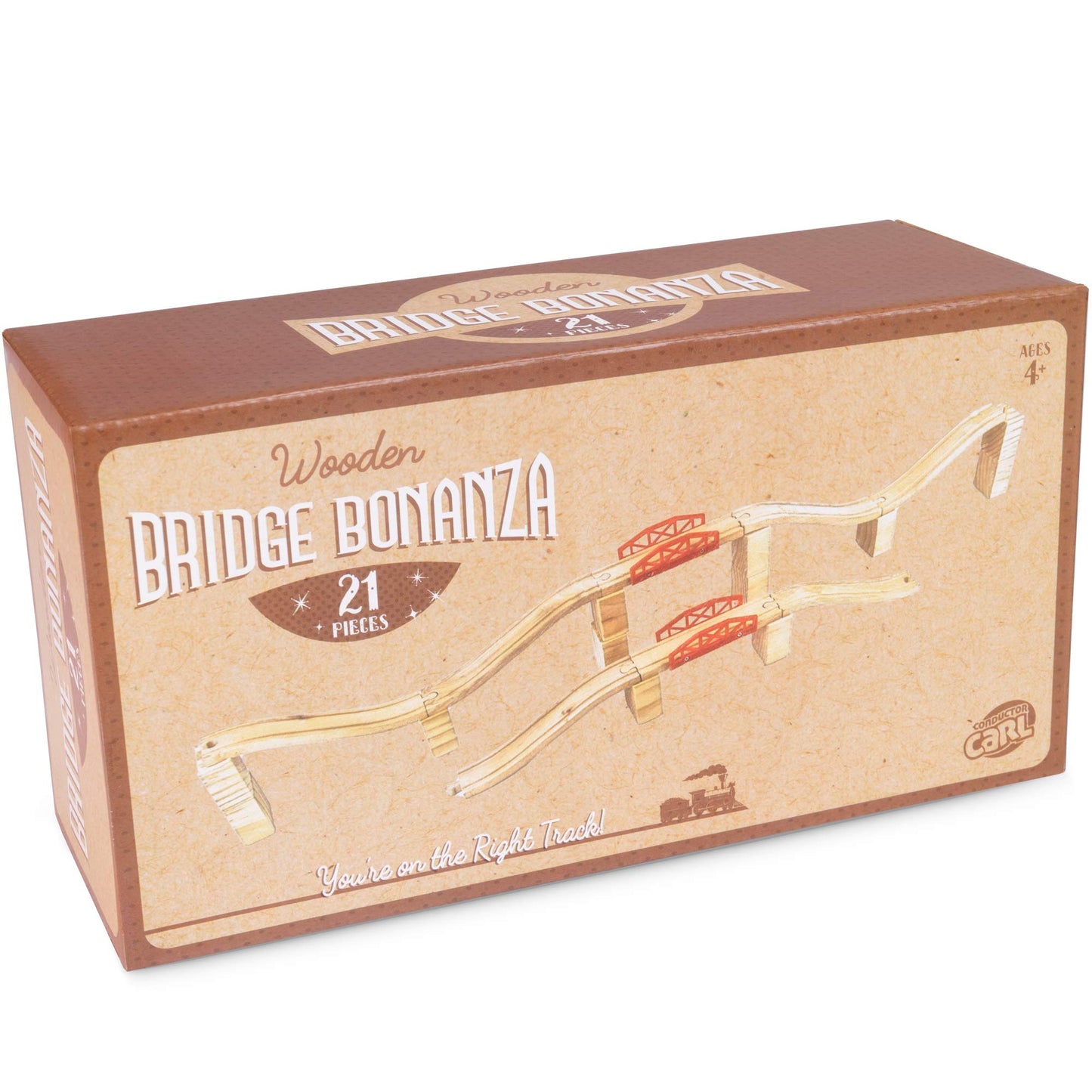 Bridge Bonanza! Deluxe Train Track Set (22 pcs.) | Includes 2 Rail Bridges, 2 Brick Bridges, 6 Ascending Tracks, 12 Risers Wooden Track Pieces | Compatible with Major Brands | Classic Hobby Toy