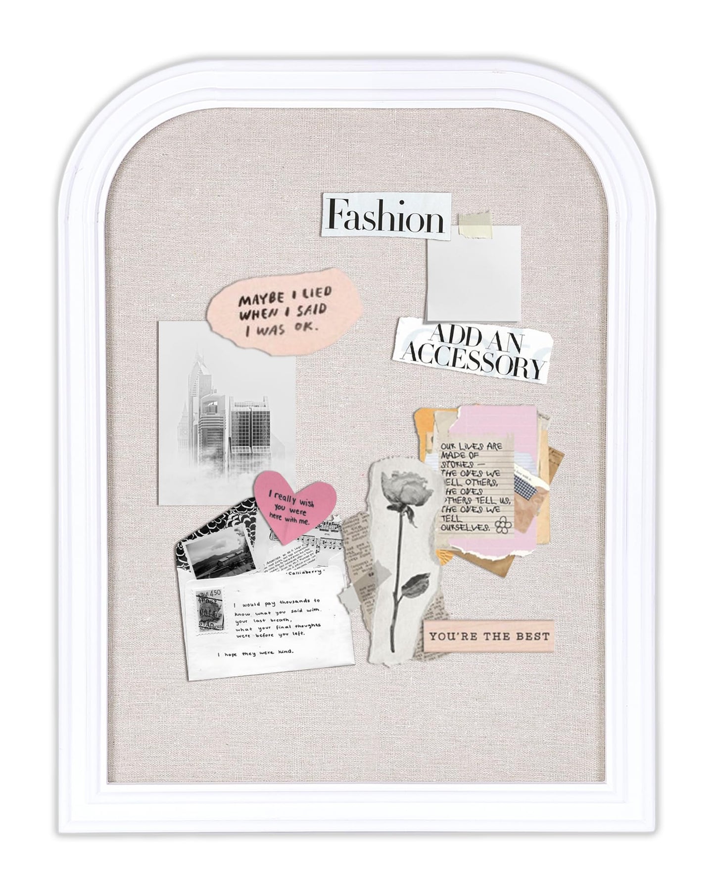 Aitakatta Bulletin Board with Linen, 17x13 inches Bulletin Board with White Wood Style Frame, Decorative Hanging Pin Board Vision Board Message Board for Office School Home Decor(2R&2S,L-4333,1p)