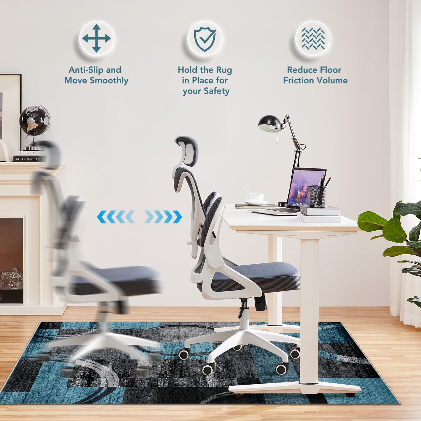 Office Chair Mat for Hardwood Floor & Tile Floor, 36"X 48" Heavy Duty Desk Chair Mat for Hard Floors, Under Desk Rug for Rolling Computer Chair,Anti Slip,Low Pile Carpet Protector-Geo Blue Gray