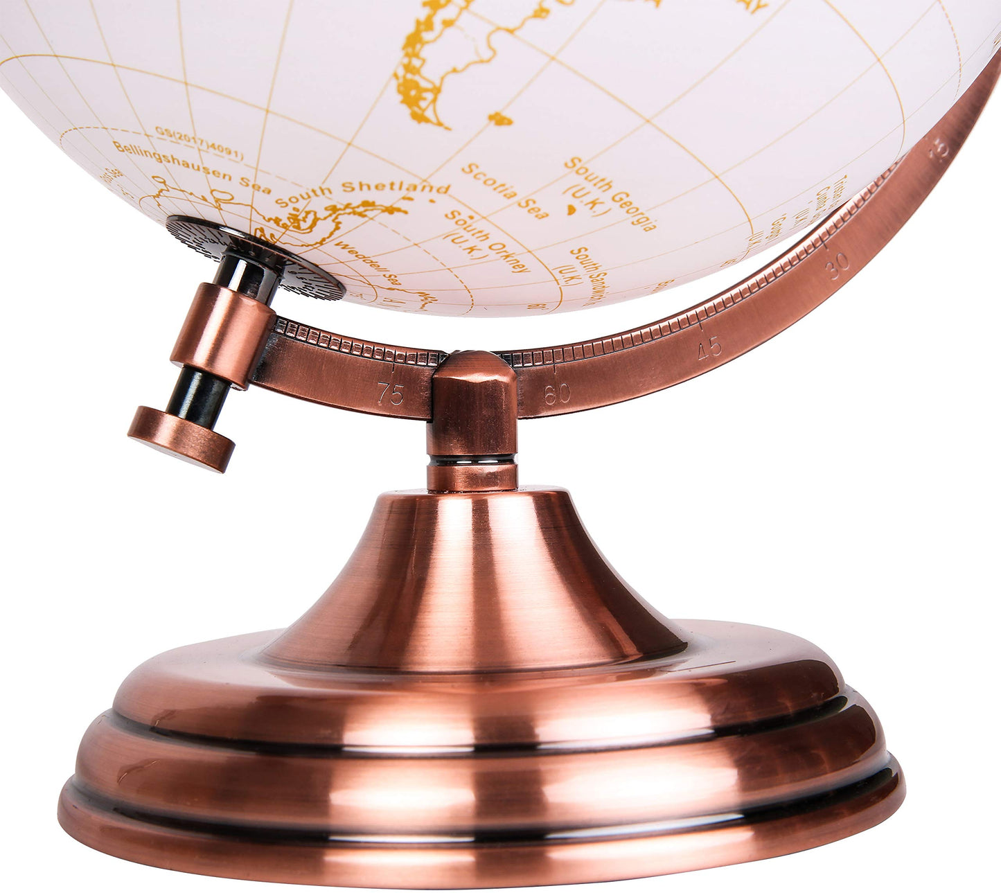 Exerz 20cm(8") Globe Golden and White - Wedding Globe Guest Book - Bronze Metal Arc and Base, Coated in Golden Colour in White (English)