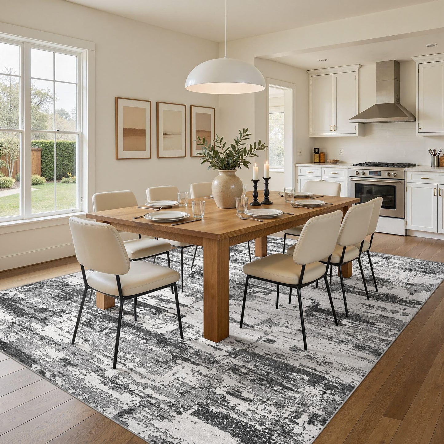 Area Rugs for Living Room: 5x7 Abstract Washable Rug Modern Neutral Large Soft Stain Resistant Non-Slip Backing Machine Table for Bedroom Dining Room Indoor Home Office Carpet - Black Grey