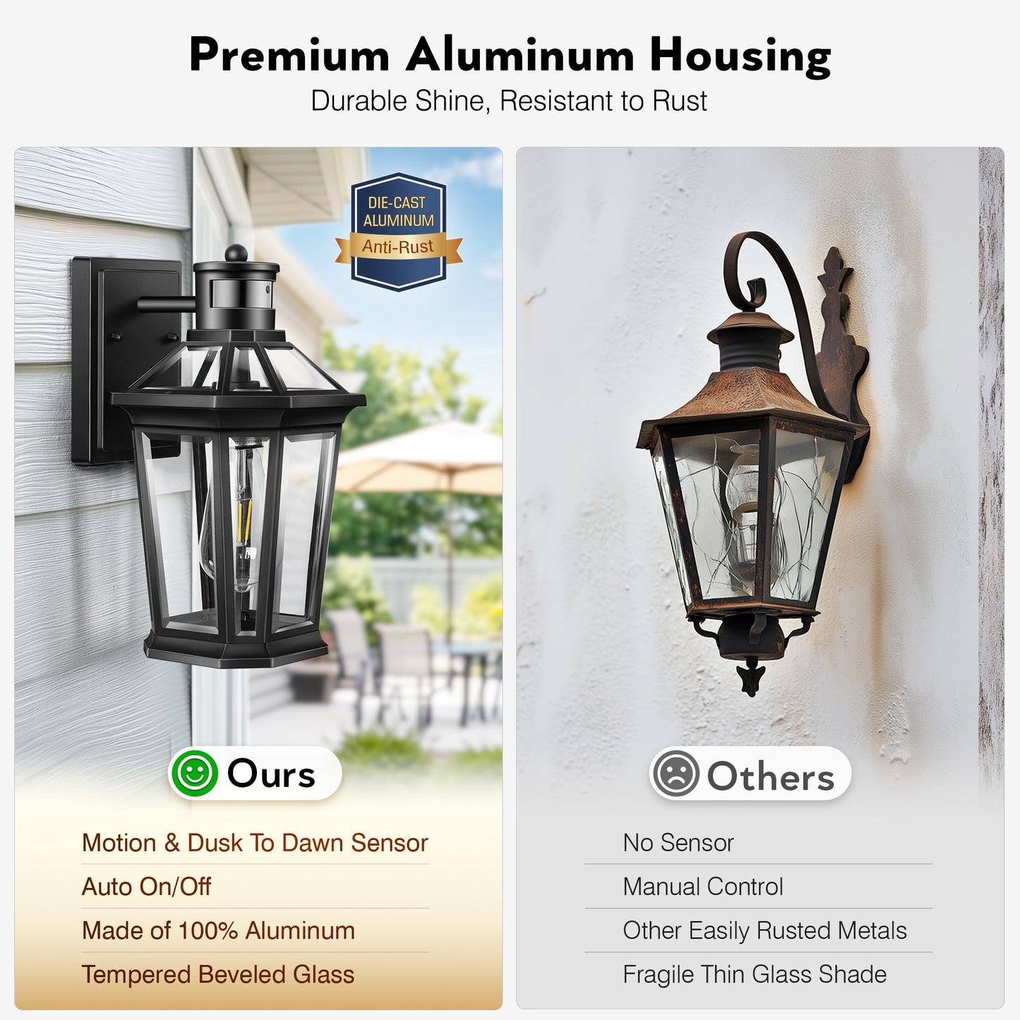 VIANIS Motion Sensor Outdoor Lighting, Outdoor Wall Lights Wall Mount with Clear Glass, Black Dusk to Dawn Garage Light Sconce, Waterproof Exterior Lights for House, Brightness Distance Adjustable