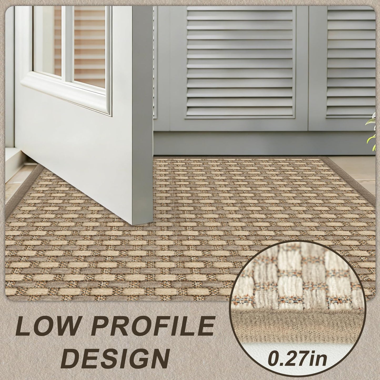 VSIWB Door Mat Indoor Entrance 32"x48" Washable Entryway Rugs Low Pile Woven Front Door Mat Outdoor Non-Slip Kitchen Mats for Floor Hall Porch Bathroom Bedroom, Brown