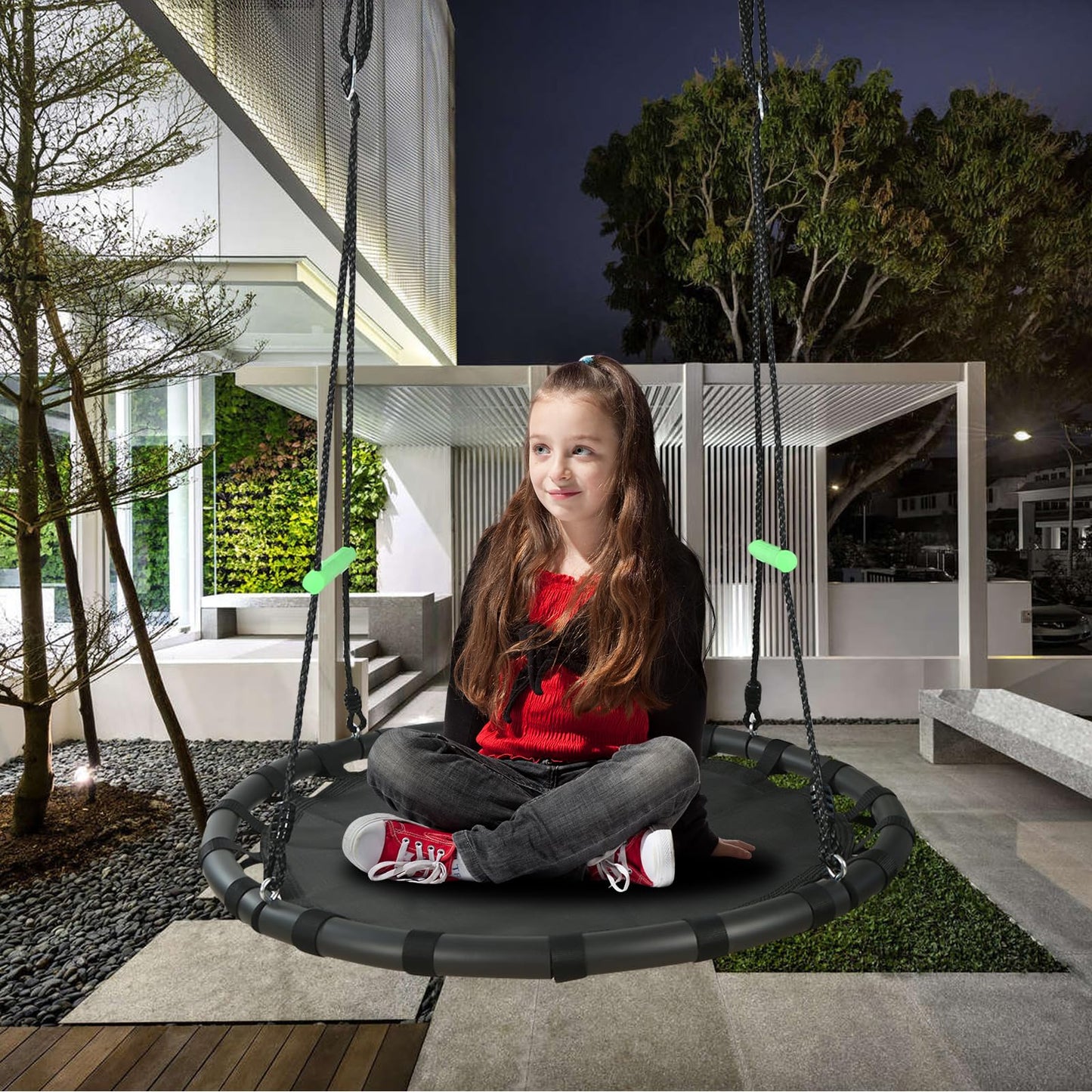TBMLC 40 inch Diameter Saucer Swing - 1 Inch Diameter&1MM Thick Sturdy Steel Frame with Thick Foam Pipe Cover and Durable PP Mat - Perfect for Outdoor Fun and Relaxation (40 inch Diameter, Black)