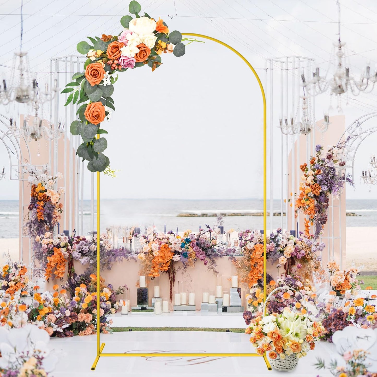 FANPROMS Gold Wedding Arch Stands 7.2FT Metal Balloon Arch Stand Balloon Arches Backdrop Stand Set for Birthday Party Metal Arched Backdrop Covers for Bridal Shower Decor