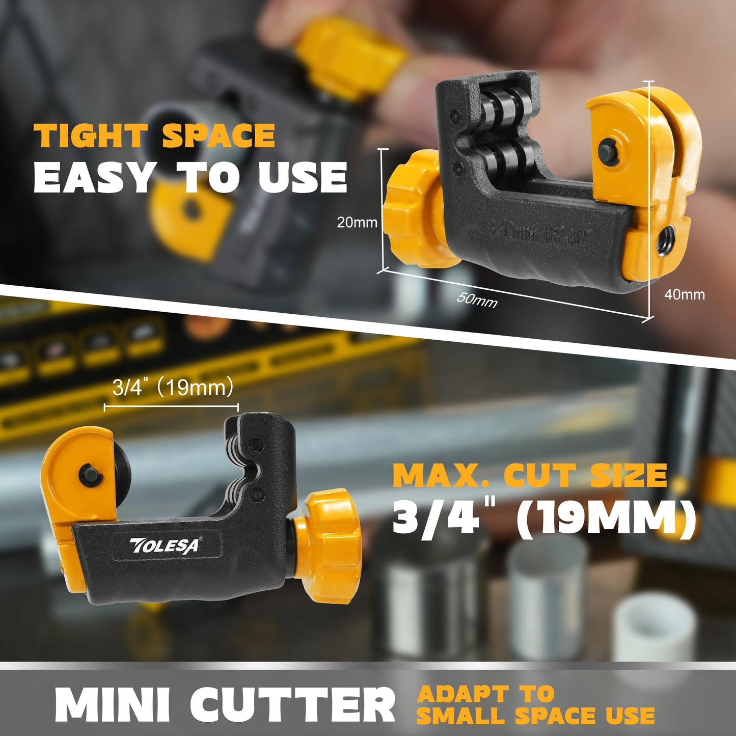TOLESA Pipe Cutter Tool 2-1/8'', Heavy Duty Mini Copper Pipe Cutters with Deburring Tools Pipe Reamer, Speed Cutting Tubing Cutter for Copper, Aluminum, PVC, Thin Stainless Steel Pipe