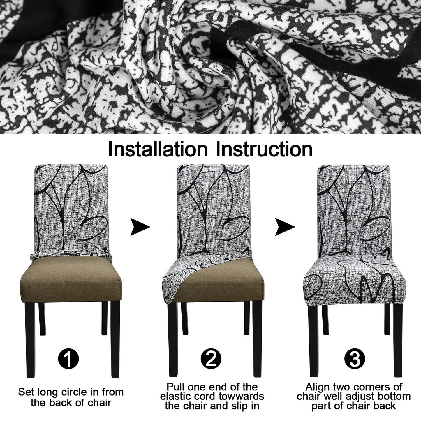 Keyroal Dining Room Chair Covers Set of 6, Stretch Printed Parsons Chair Slipcovers Spandex Removable Washable Kitchen Chair Protector Cover for Dining Room, Hotel, Ceremony