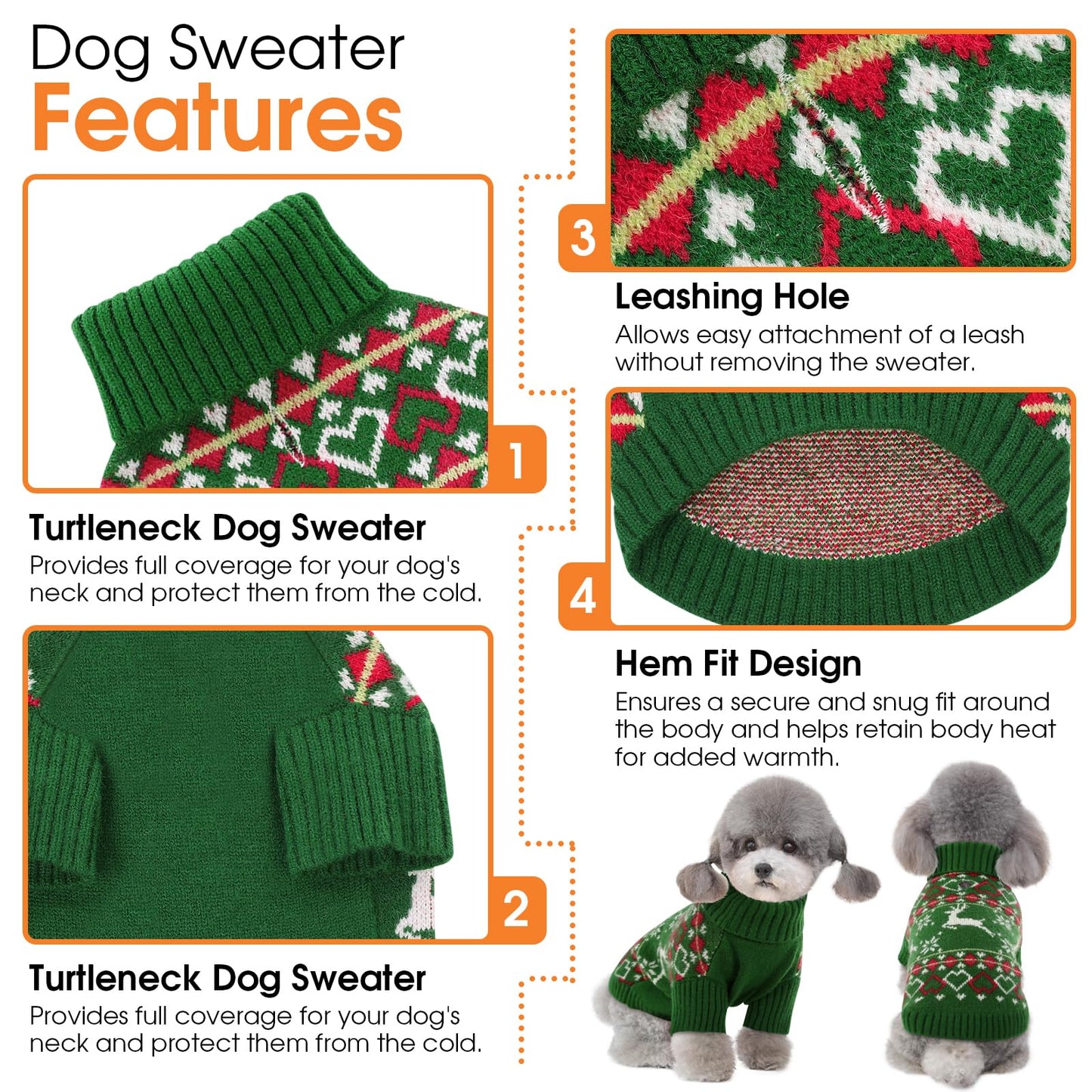 Queenmore Dog Christmas Sweater,Turtleneck Knitted Pullover Xmas Dog Clothes Sweatshirt,Pet Christmas Outfit, Warm Doggy Sweaters for Small Dogs Boy Girl S