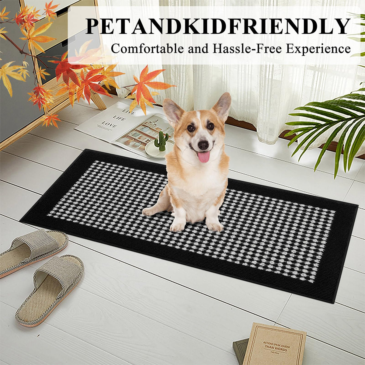 Ileading Kitchen Mat Sets 3 Piece Minimalist 3D Lattice Kitchen Floor Rugs with Non Slip Rubber Backing Machine Washable Farmhouse Runner Rugs for Laundry Hallway Doormat(Black)