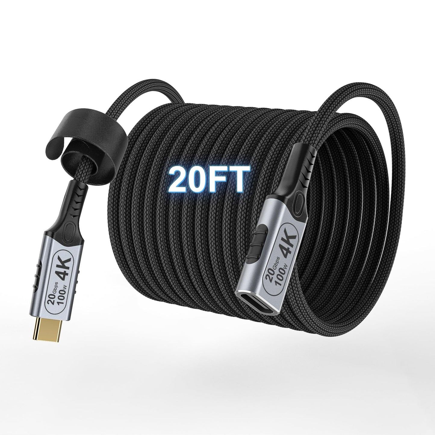 USB c Braided Data Extension Cable 20ft/6M, USB c Extension Cable 20 gbps Data Transfer/100W Fast Charging/Video Output at 4K@60Hz for Monitor,USB 3.2 Extension Cable;USB Male to usbc-c Female Cable