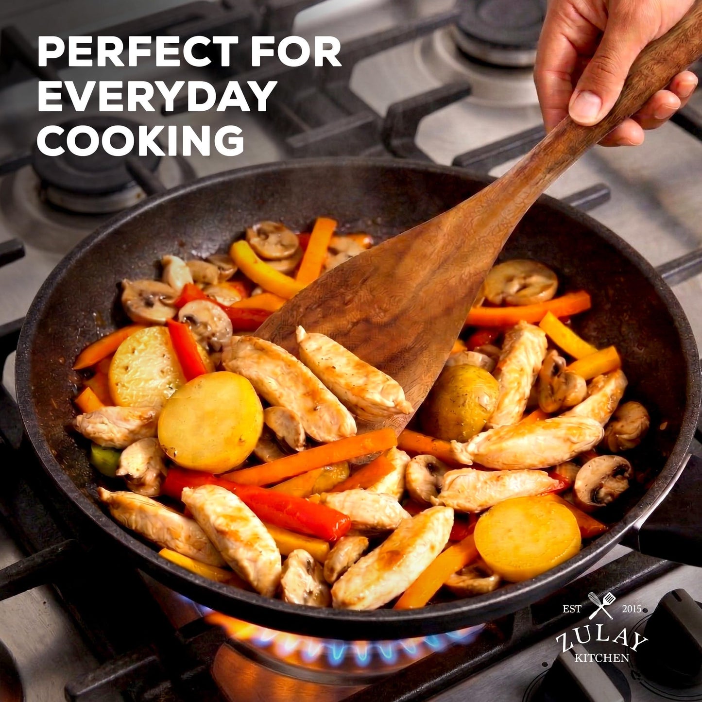 Zulay Kitchen 9-Piece Wooden Spoons for Cooking - Smooth Finish Teak Utensils - Soft Comfortable Grip Wood Spoons - Non-Stick Wooden Cooking Utensils - Teak Spoon Utensil Sets