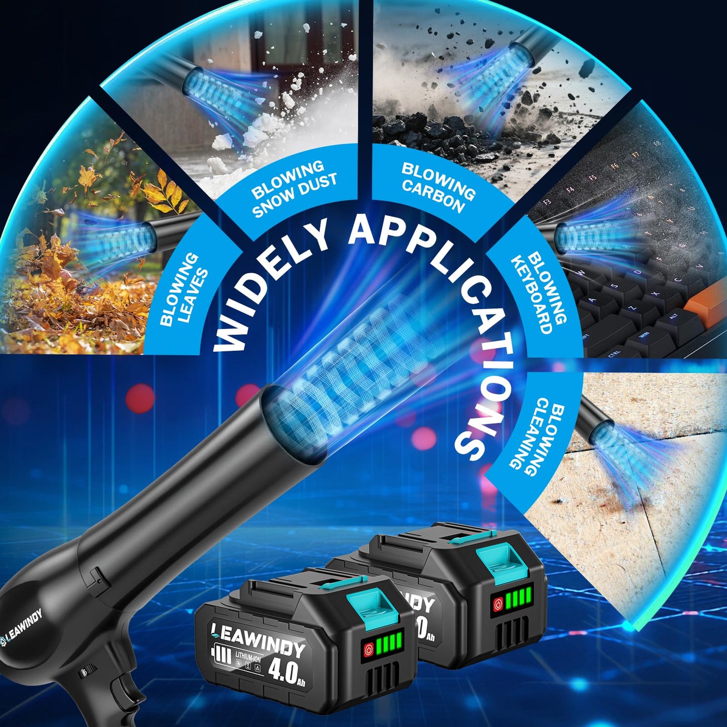 Cordless Leaf Blower with 6 Speed Mode, 800000RPM Handheld Leaf Blower, Lightweight Mini Turbo Jet Blower with 1 X 4.0Ah Batteries and Charger, Rechargeable Leaf Blowers for Lawn Care, Patio, Car