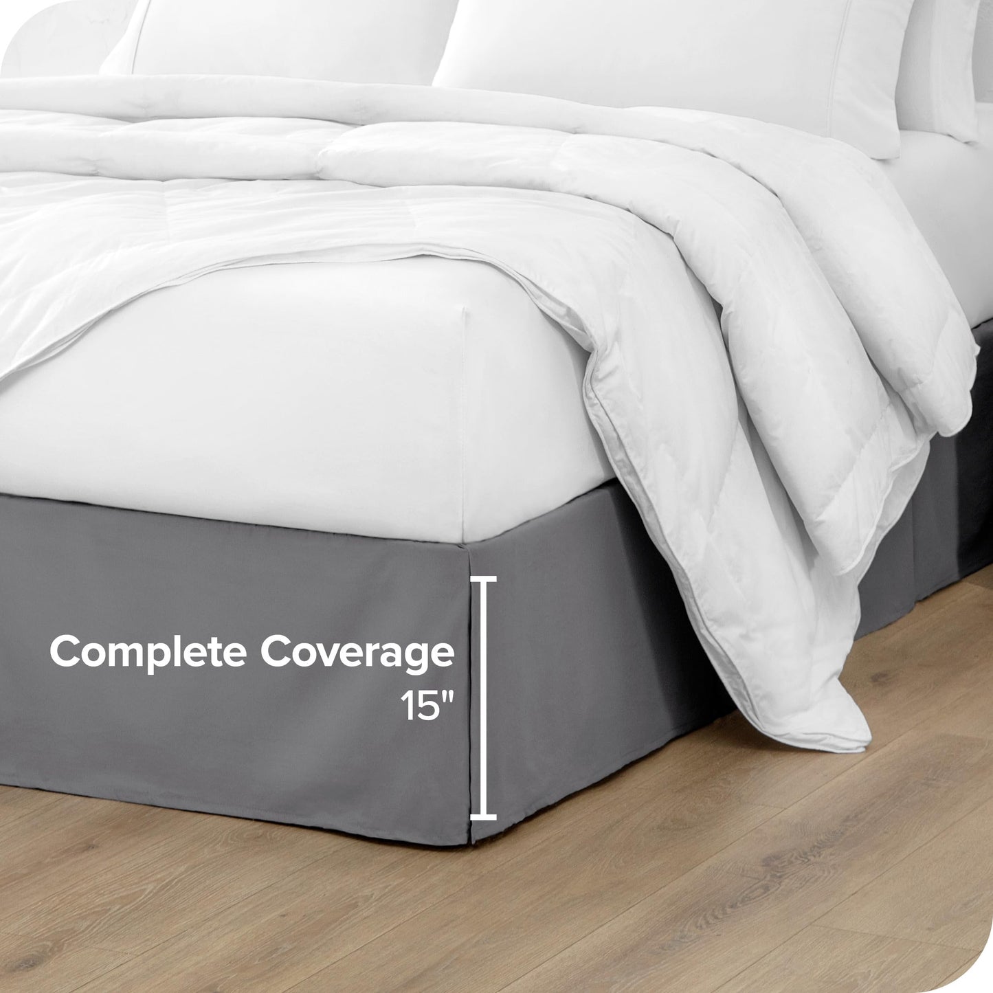 Bare Home Bed Skirt Double Brushed Premium Microfiber, 15-Inch Tailored Drop Pleated Dust Ruffle, 1800 Ultra-Soft Collection, Shrink and Fade Resistant (Queen, Grey)