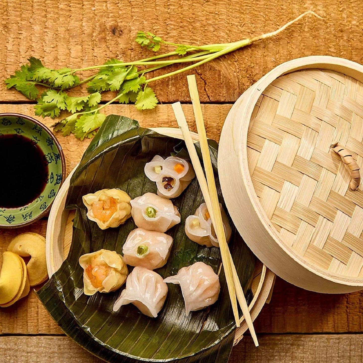 Bamboo Steamer 10 Inch, 2 Tier Steamer Basket & Lid, Dumpling Steamers, Dim Sum Chinese Steam Baskets with Round shape Mesh Non-stick Pad, Steaming for Vegetables, Bao Bun, Rice, Chicken, Fish & Meat
