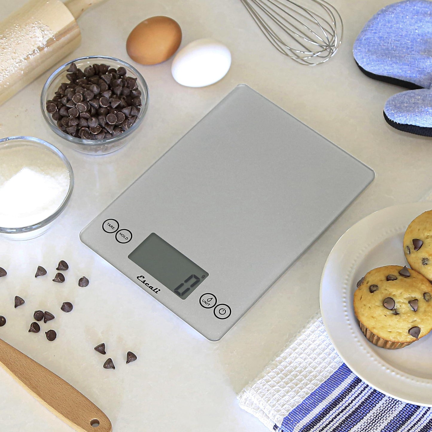 Escali Arti Digital Food Scale, Multi-Functional Kitchen Appliance, Precise Weight Measuring and Portion Control, Baking and Cooking Made Simple, Tempered Glass, Shiny Silver
