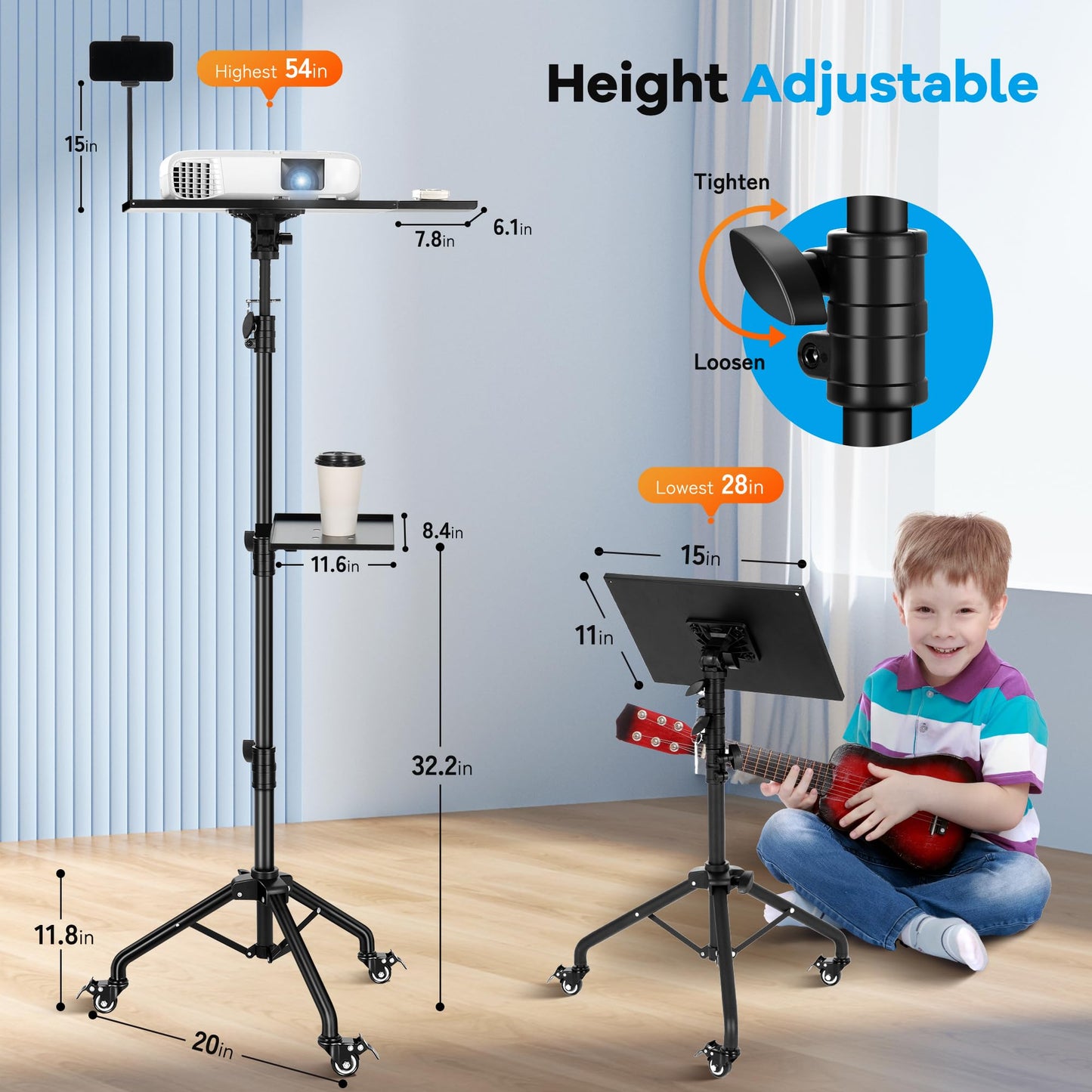 CAHAYA Projector Tripod Stand with Casters: Projector Stand 71-137cm Height Adjustable Multifunctional Universal Laptop Stand DJ Rack Stand with Adjustable Height for Meeting Room DJ Equipment