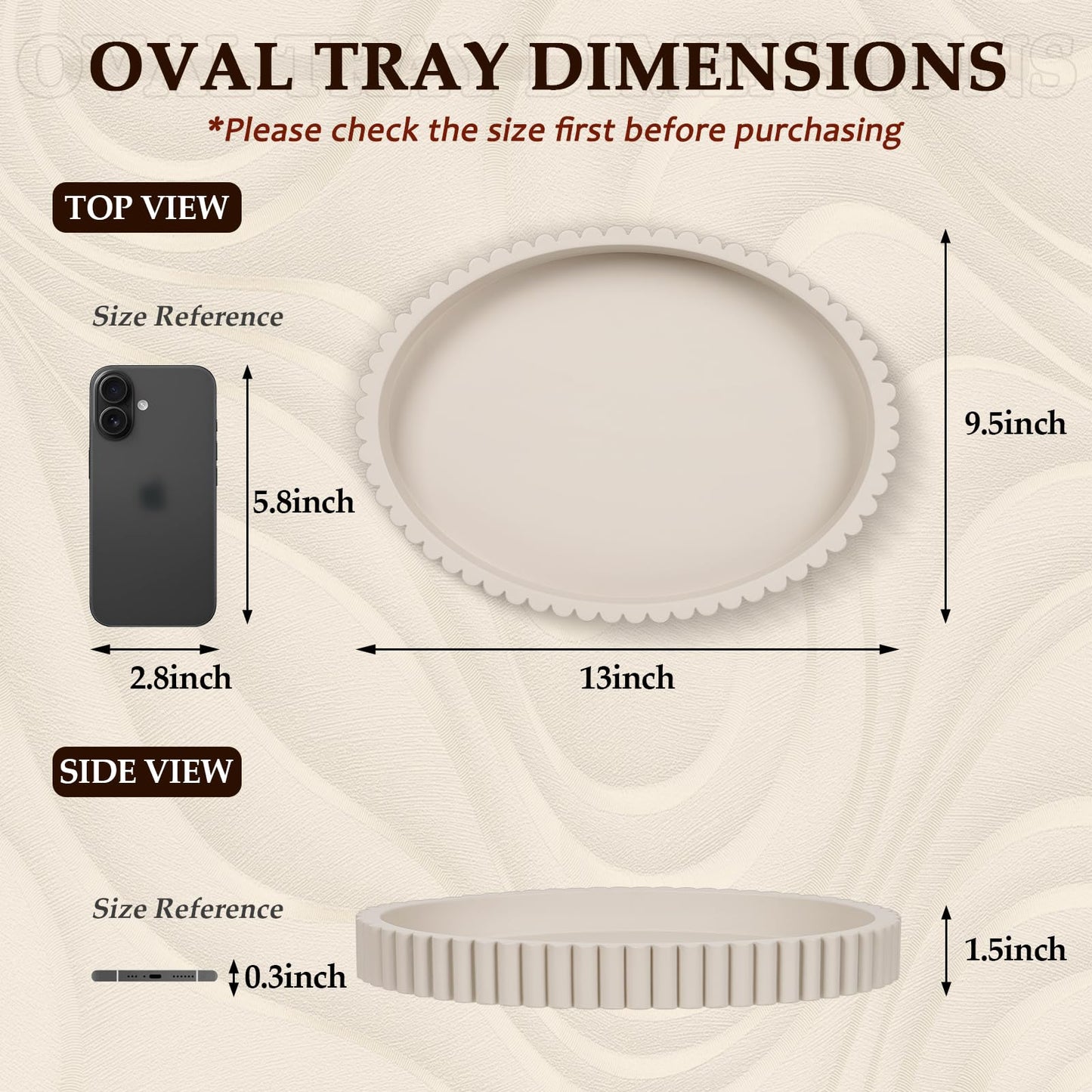 Cathyeen Oval Coffee Table Tray, 13" Solid Concrete Decorative Tray, Modern Serving Tray Centerpiece Table Decorations, Ottoman Trays for Coffee Tables, Living Room, Bathroom (Gray)