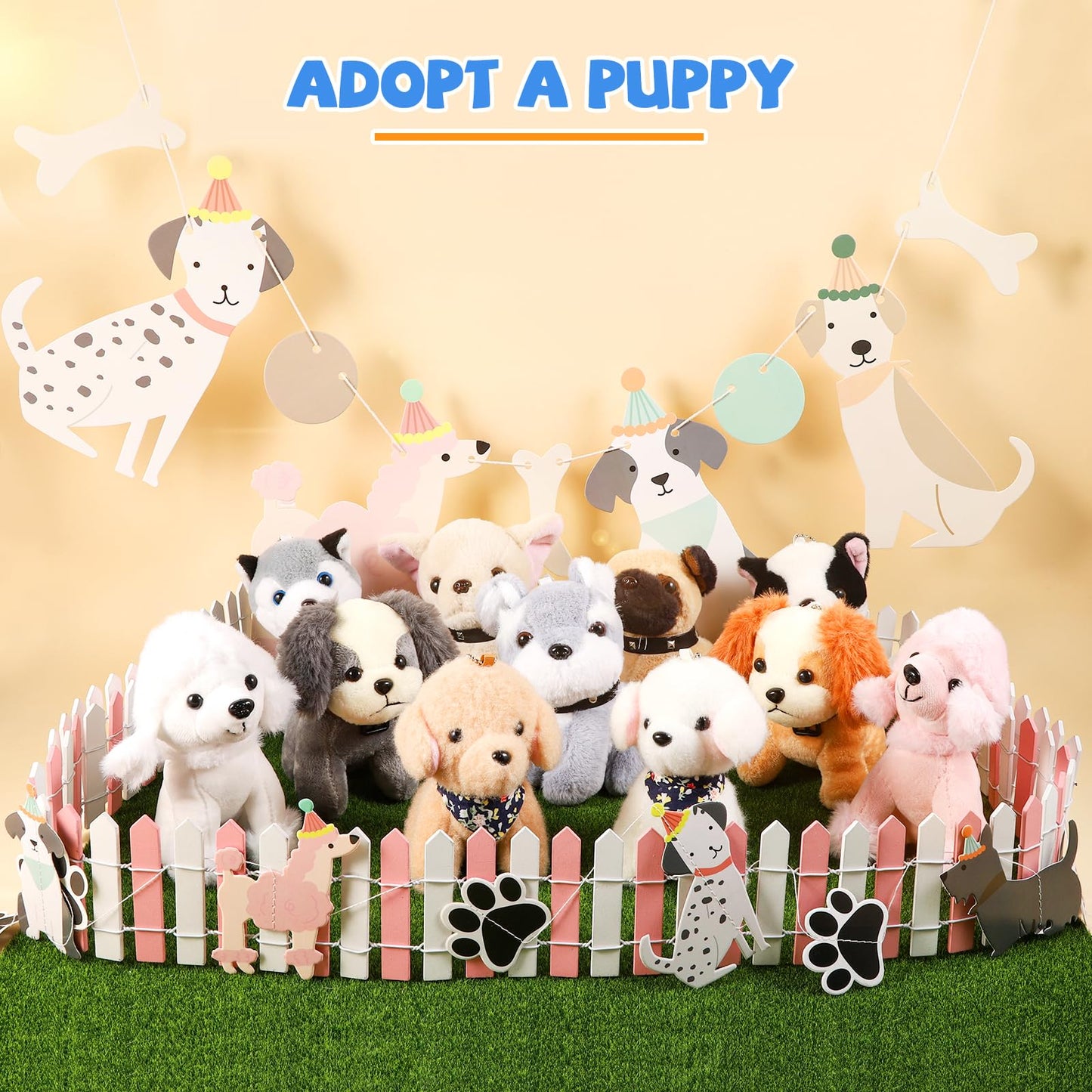 Niceup 10PCs 4.5in Mini Dog Stuffed Animals Easter Egg Basket Stuffer Kids Bulk Party Favors Loot Bag Fillers Puppy Pet Adoption Classroom Reward Little Paw Pup Plush Toys Doll for Birthday Gift