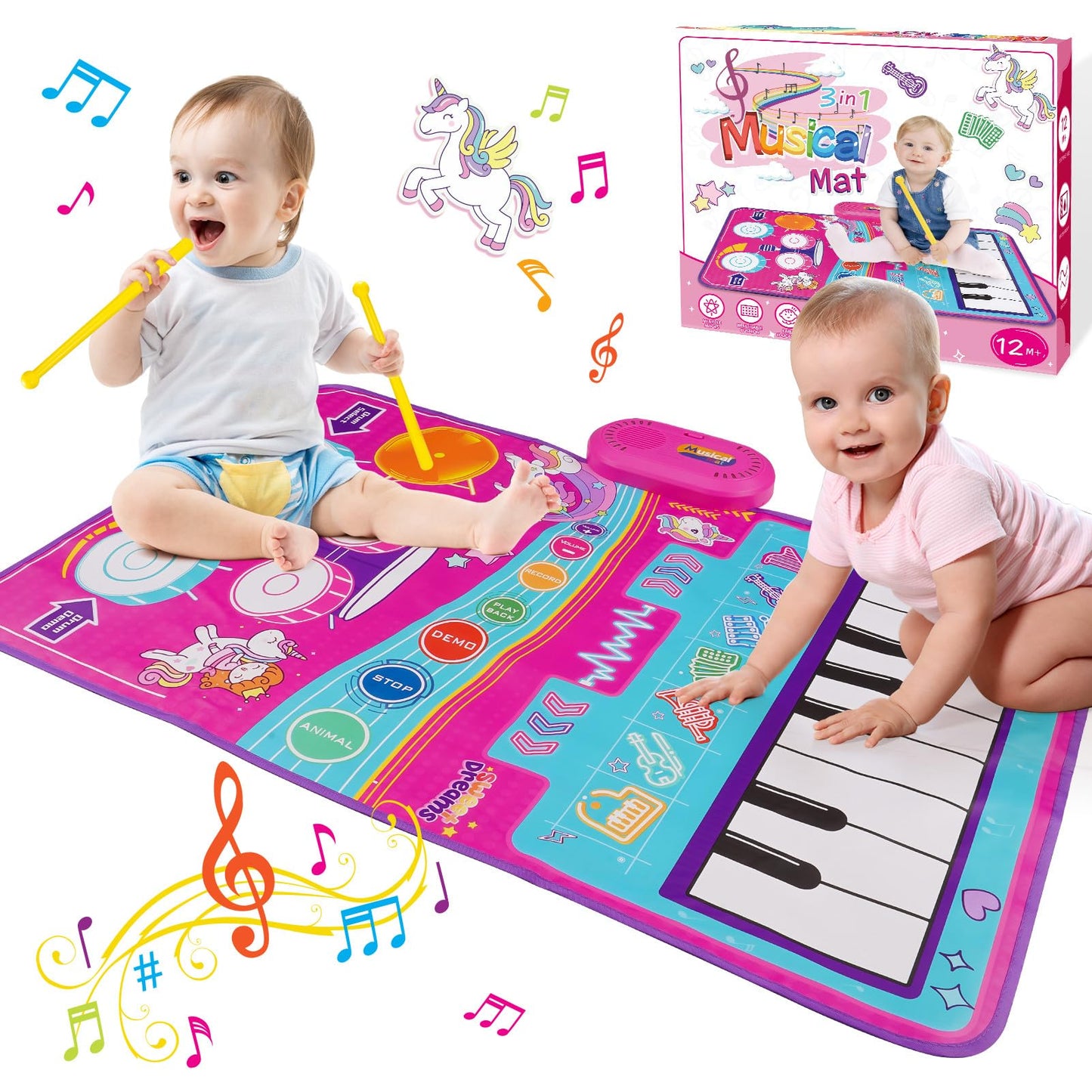Piano Mat for Toddlers,Baby Kid Sensory Educational Montessori Toys for 1 2 3 Year Old,Baby Play Mat with 19 Sounds and Recordings,Easter Gifts Toys for 1 2 3 Year Old Girls