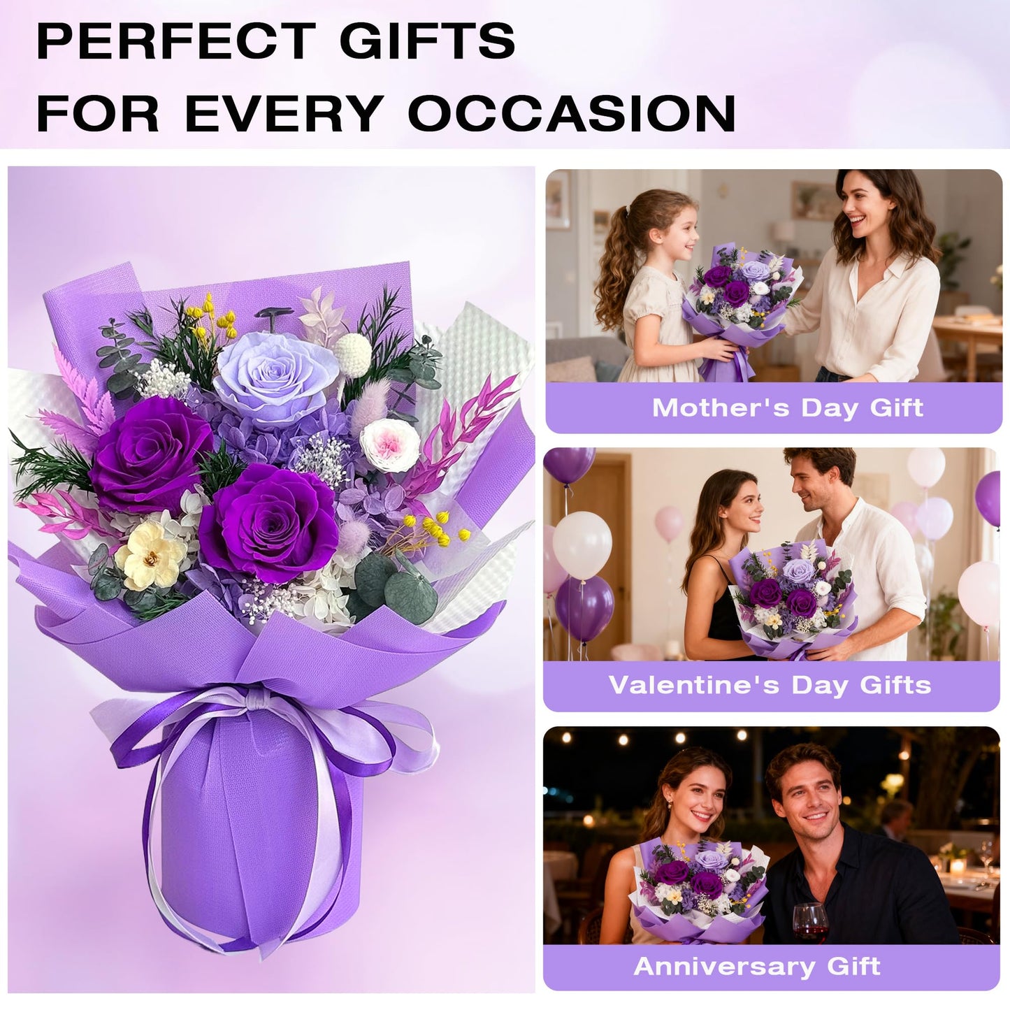 Vrioca Flowers for Delivery, Preserved Flowers Bouquets, Birthday Gifts for Women Mom