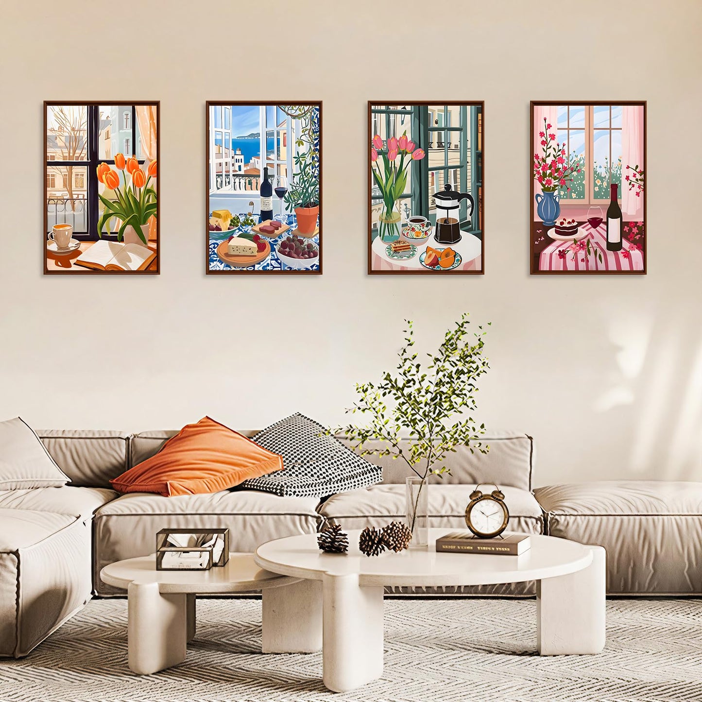 4 Pack Paint by Numbers Adult Kit with Frame Window Scenery, Adult Paint by Number Kits Framed with Wooden Easel, Coffee Framed Painting by Numbers for Adults, Perfect for Wall Decor 8X12 Inch