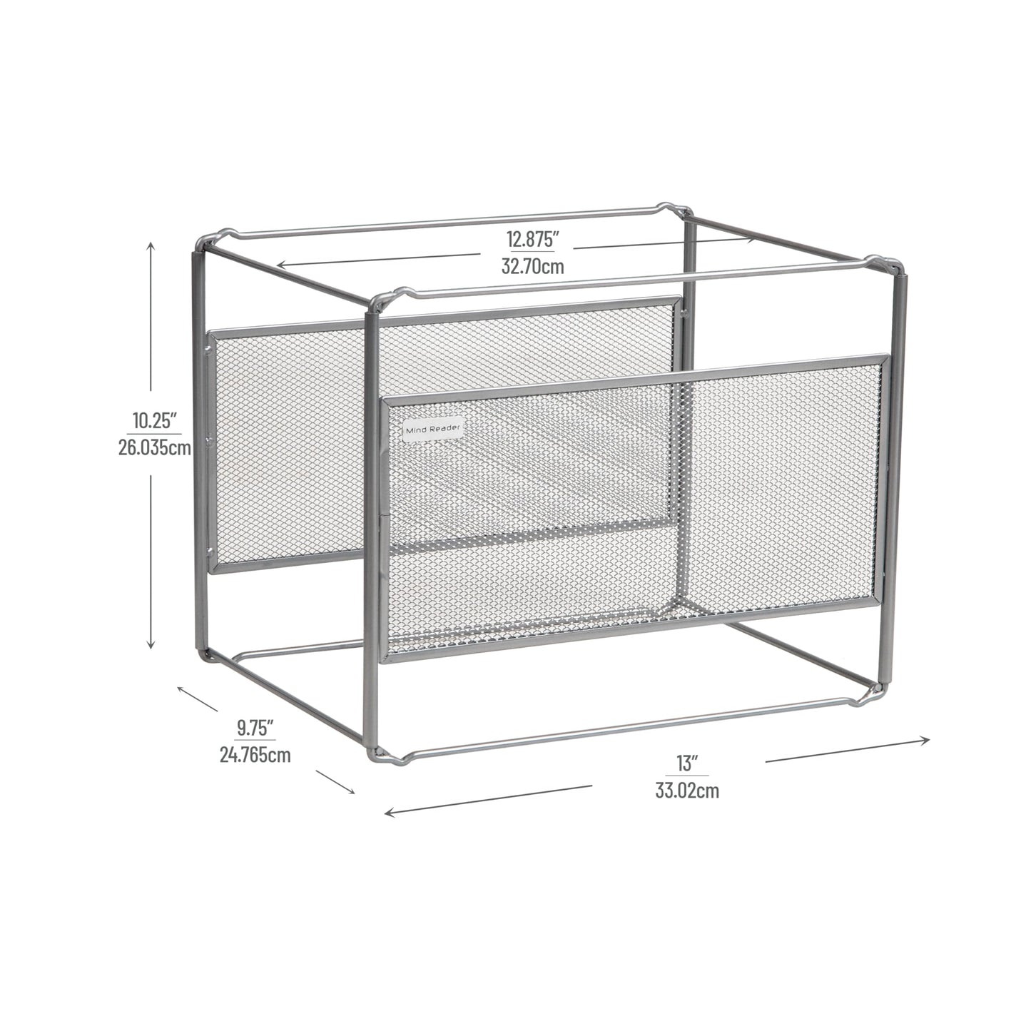 Mind Reader Hanging File Folder Organizer, Desktop Organizer, Storage, Office, Metal Mesh, 13"L x 9.75"W x 10.25"H, Silver