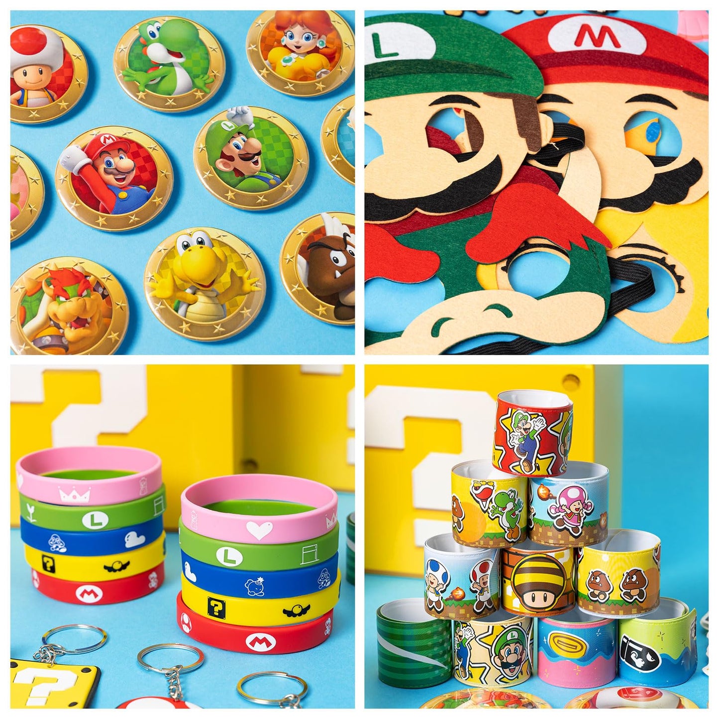 122 Pcs Birthday Party Favors Include 10 Boxes,20 Wristbands, 10Masks,10 Keychains, 12 Stamps,10 Pattern decorations and 50 Stickers for Kids, Best Gift Bag Filler for Themed Party