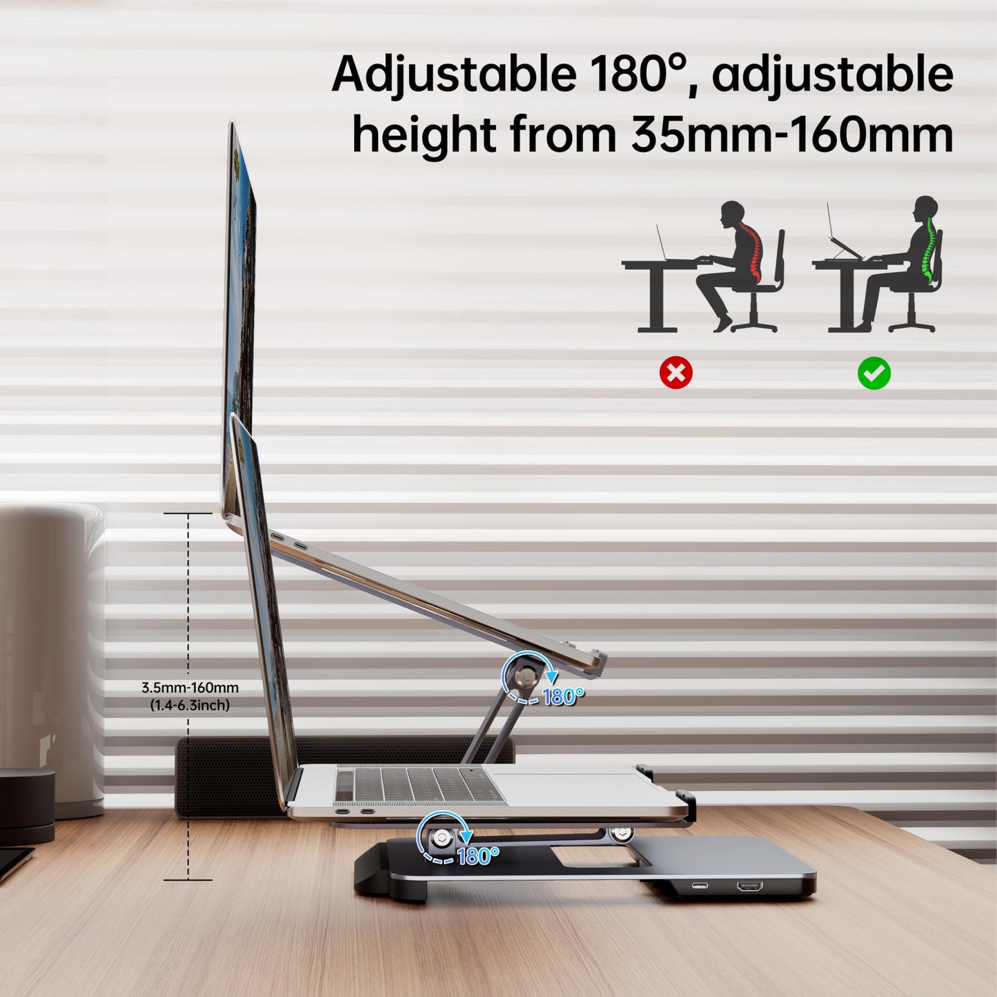 BENFEI Laptop Stand with USB C 6in1 Docking Station, HDMI 4K@60Hz, 4*USB3.0, 100W PD Compatible with MacBook Pro/Air, iPad Pro, XPS, Thinkpad