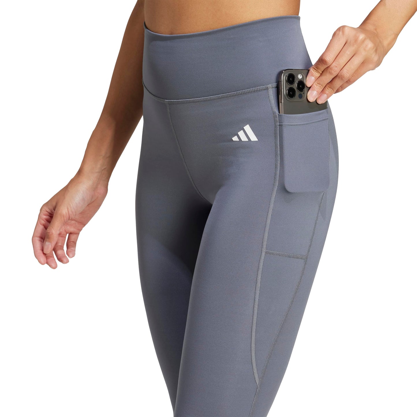 adidas Womens Optime Essentials Stash Pocket Full-Length Training Leggings,Onix/White,Large