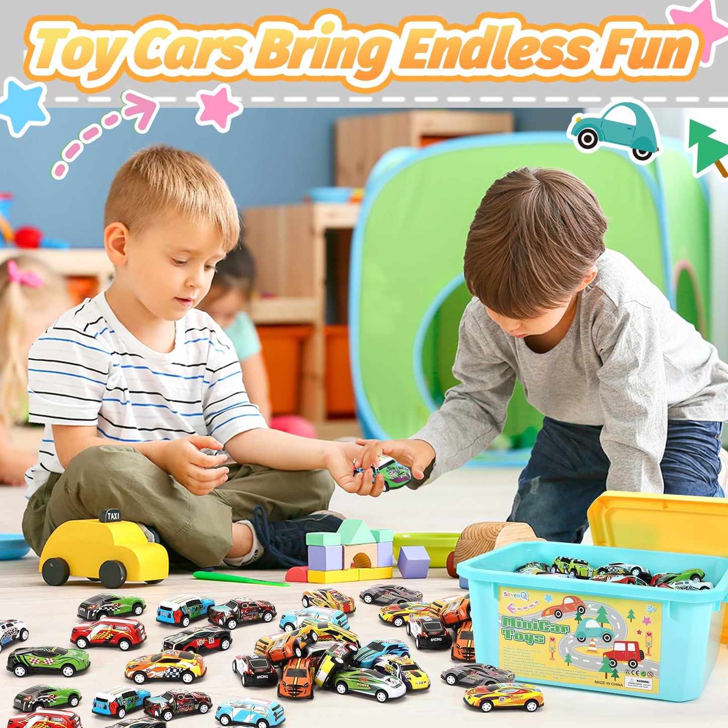 SevenQ Toy Cars Party Favors for Kids, 72Pcs Pull Back Cars Playsets with Storage Box, Mini Toys Race Cars for Boys Girls Toddler Bulk Toy, Goodie Bags Stuffers Carnival Prizes Rewards Fidget Toys