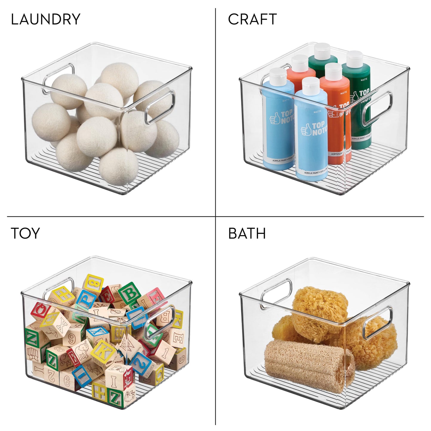 iDesign Plastic Fridge and Pantry Storage Bins, Organizer Container for Kitchen, Bathroom, Office, Craft Room, BPA-Free, 8" x 8" x 6", Set of 4, Clear